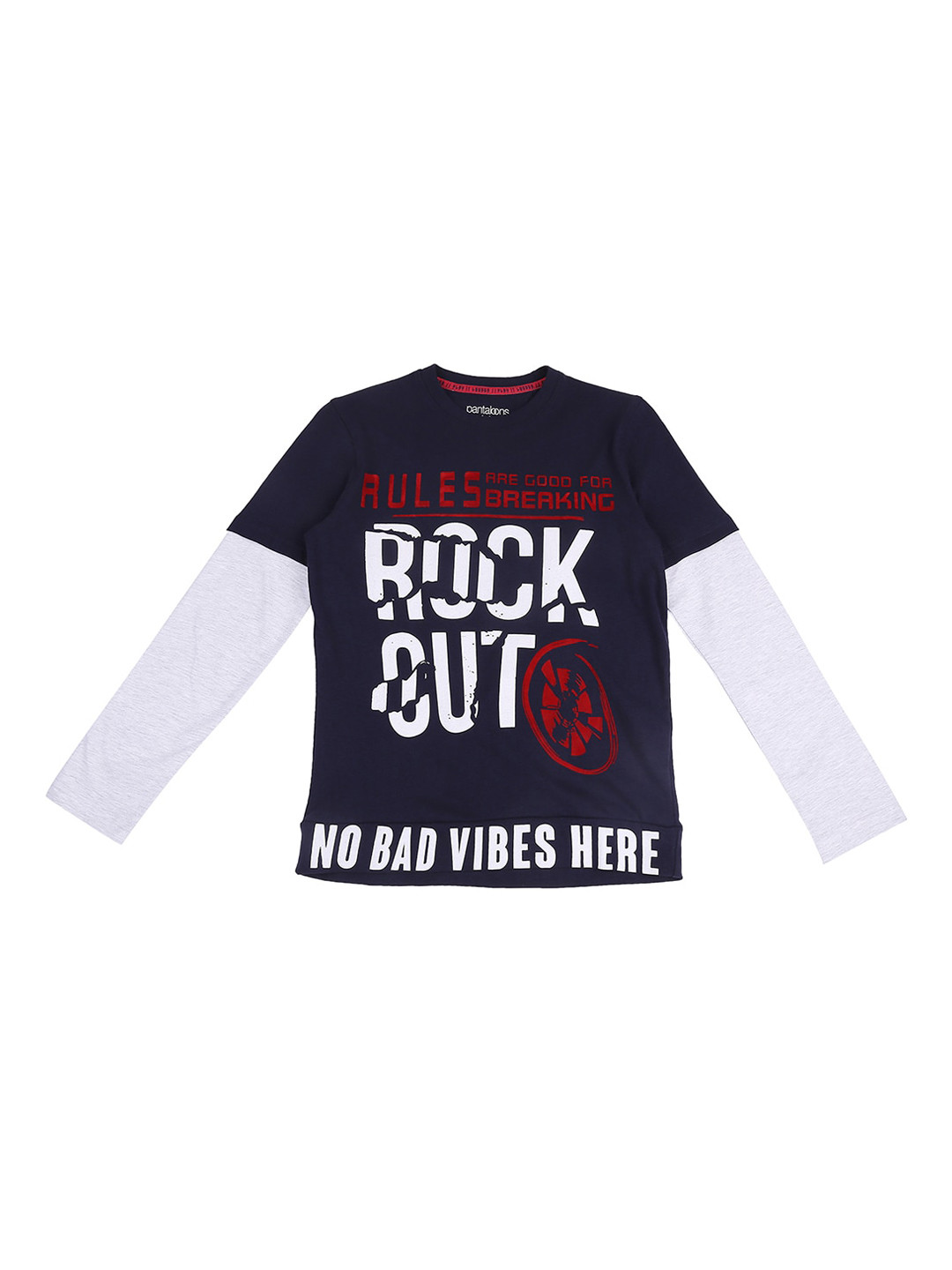 

Pantaloons Junior Boys Navy Blue & White Colorblocked Round Neck T-shirt