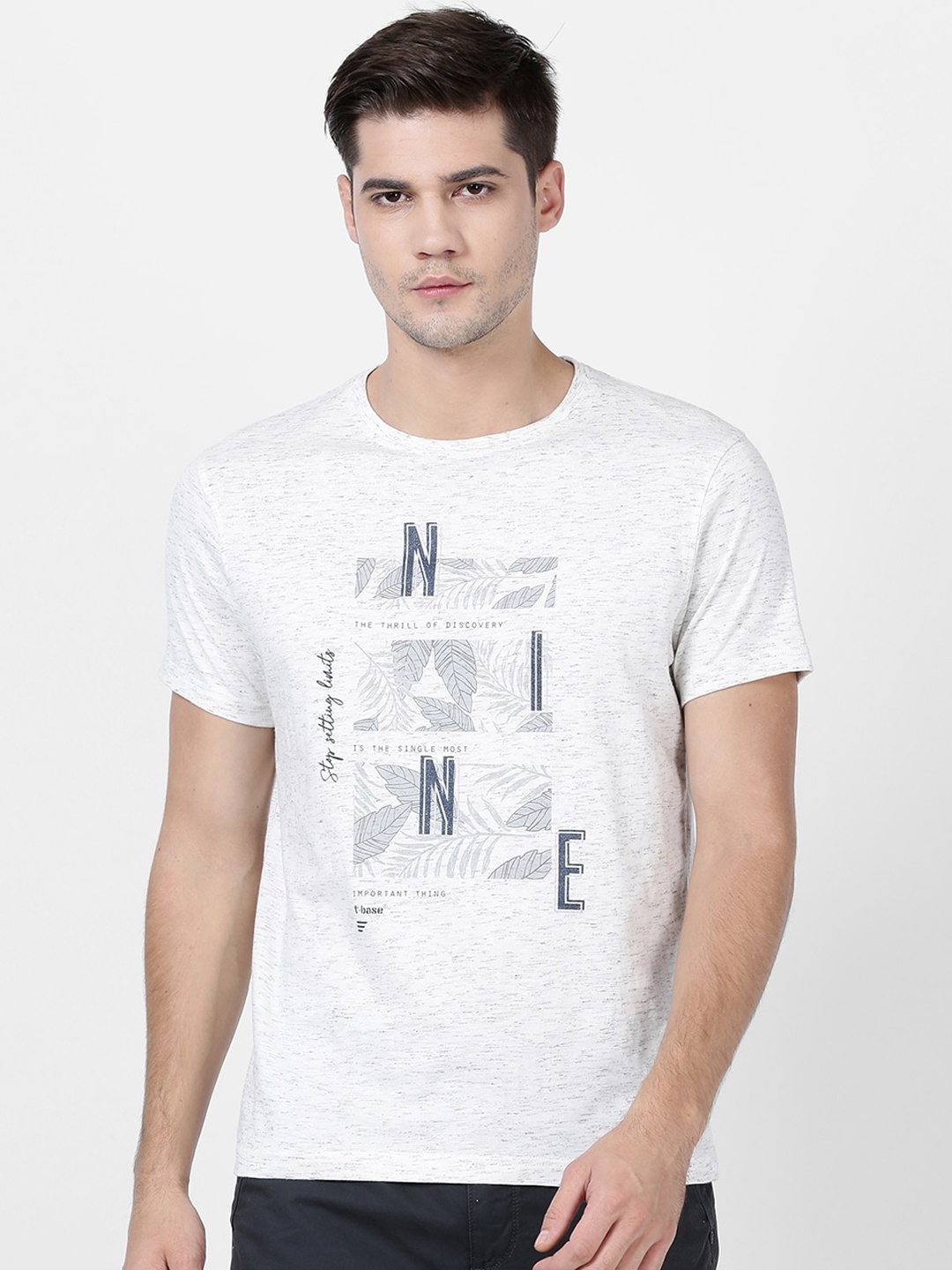 

t-base Men Off-White Printed Round Neck Pure Cotton T-shirt