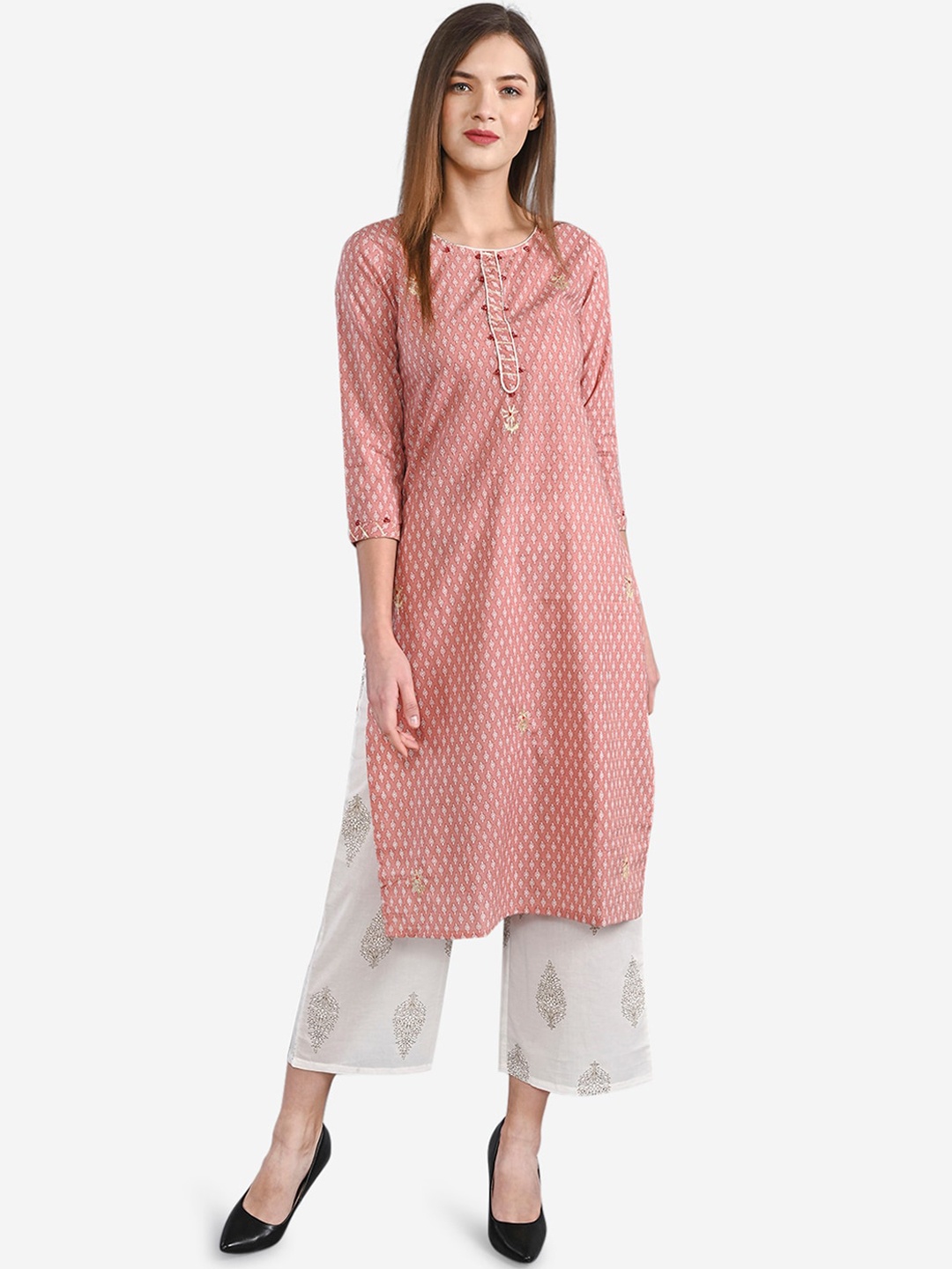 

Be Indi Women Pink Printed Kurta with Palazzos