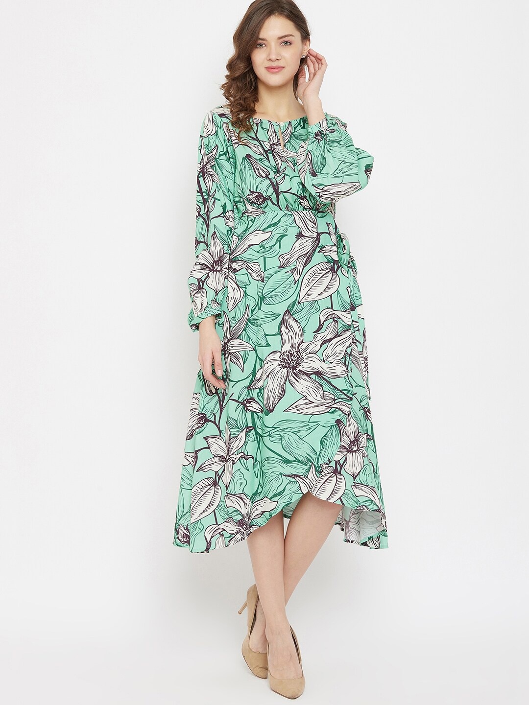 

The Kaftan Company Women Sea Green Printed A-Line Dress