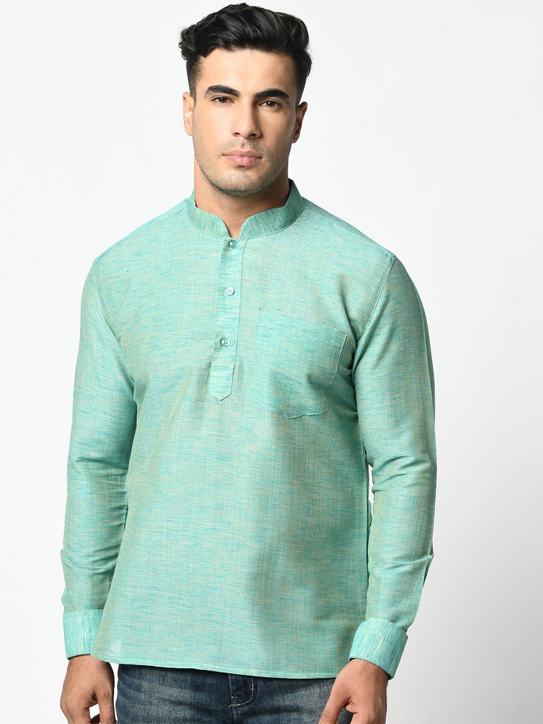 

LAMAAYA Men Sea Green Solid Straight Kurta