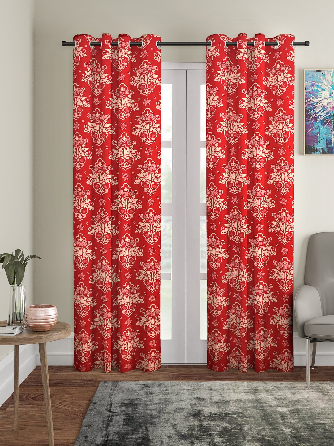 

Cortina Beige & Red Set of 2 Digital Printed Long Door Curtains