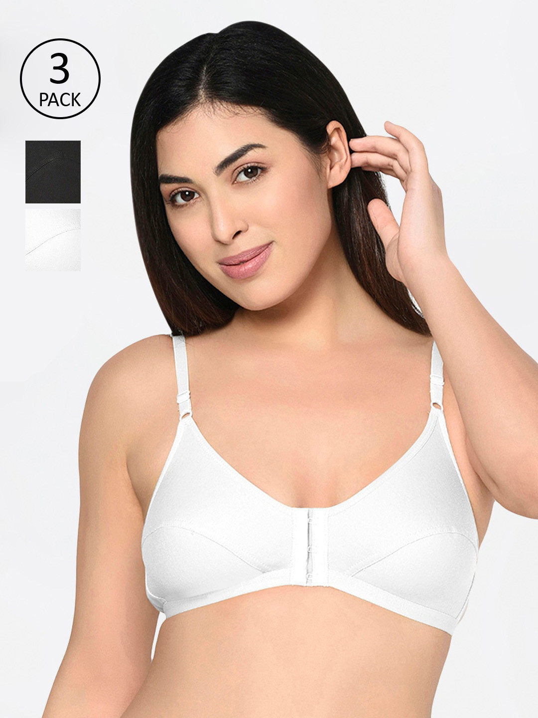 

Bodycare White & Black Solid Set of 3 Non-Wired Non Padded Everyday Bra 1568WBW-3PCS