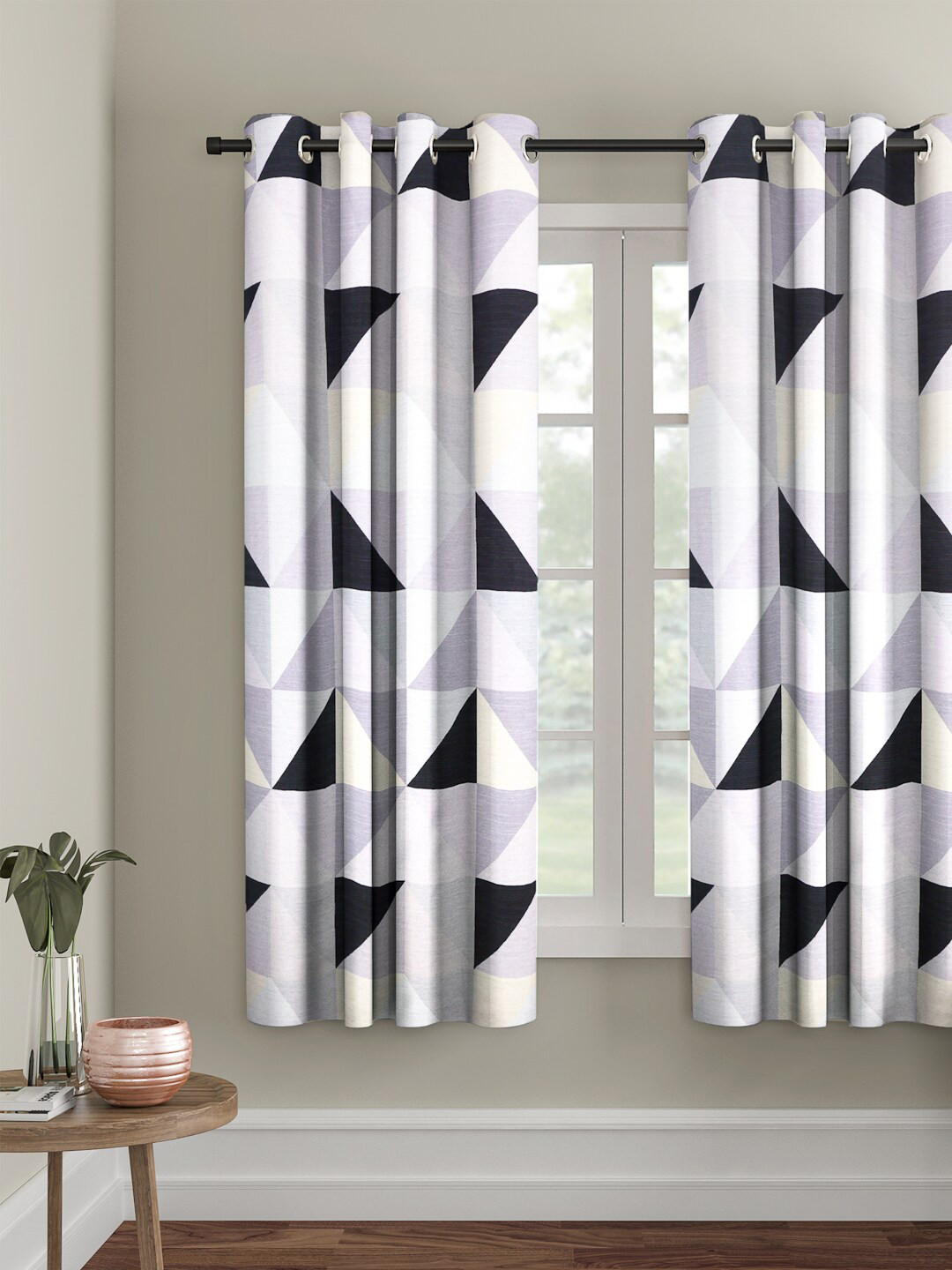 

Cortina Grey & Black Set of 2 Digital Printed Window Curtains, Lavender