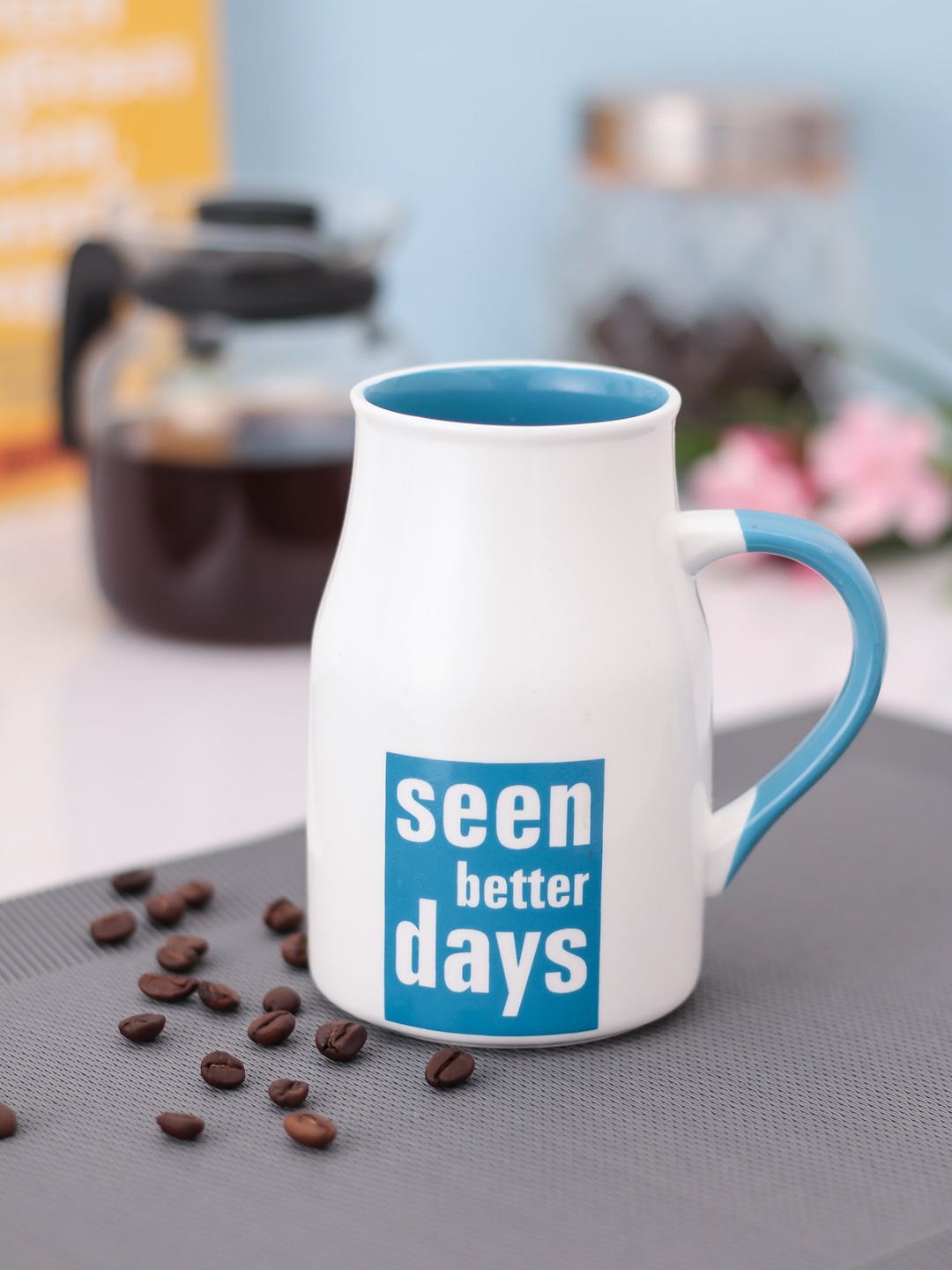 JCPL White & Blue Set Of 2 Printed Ceramic Mugs