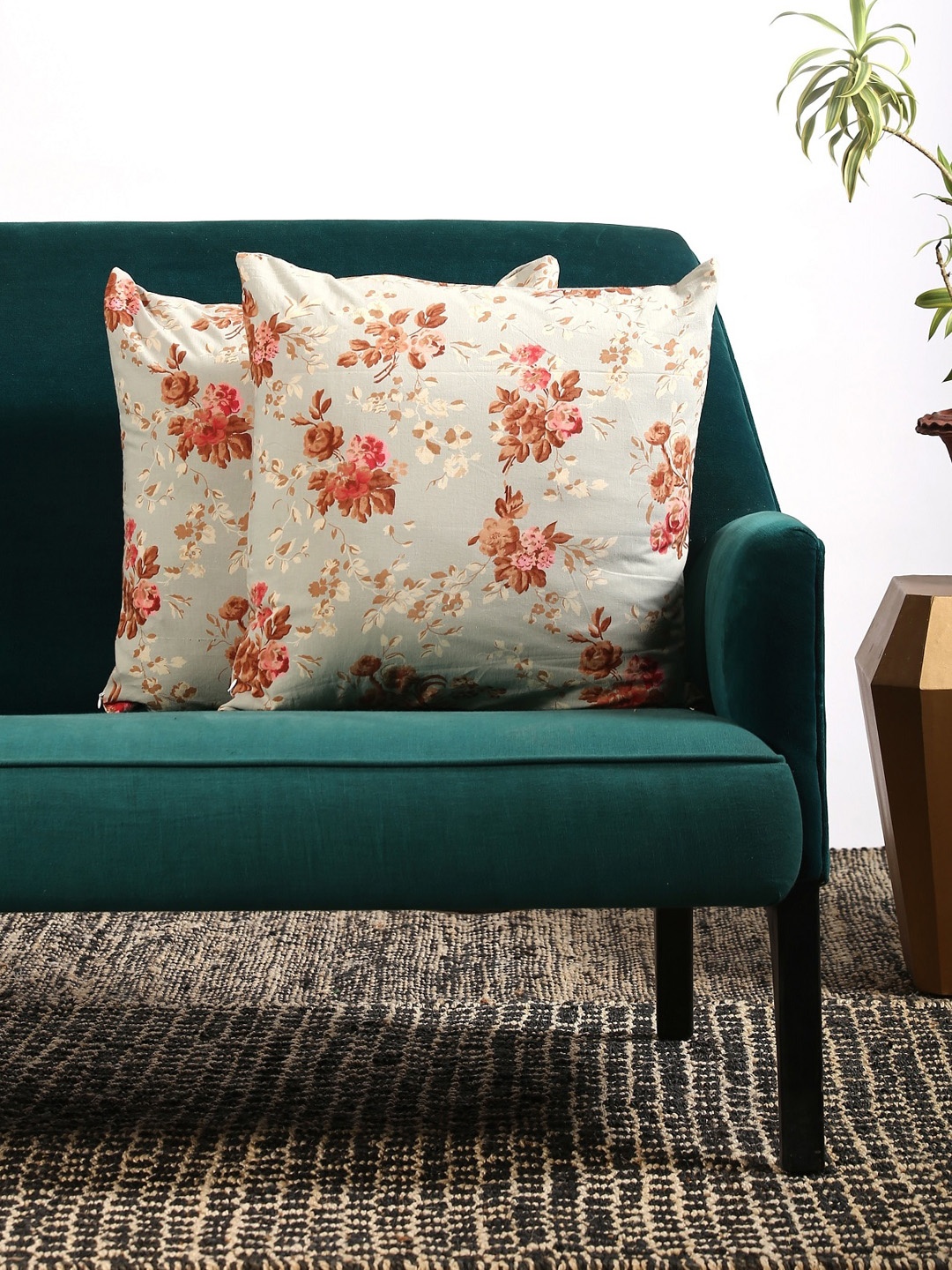

Contrast Living Grey & Brown Set of 2 Floral Cotton Square Cushion Covers