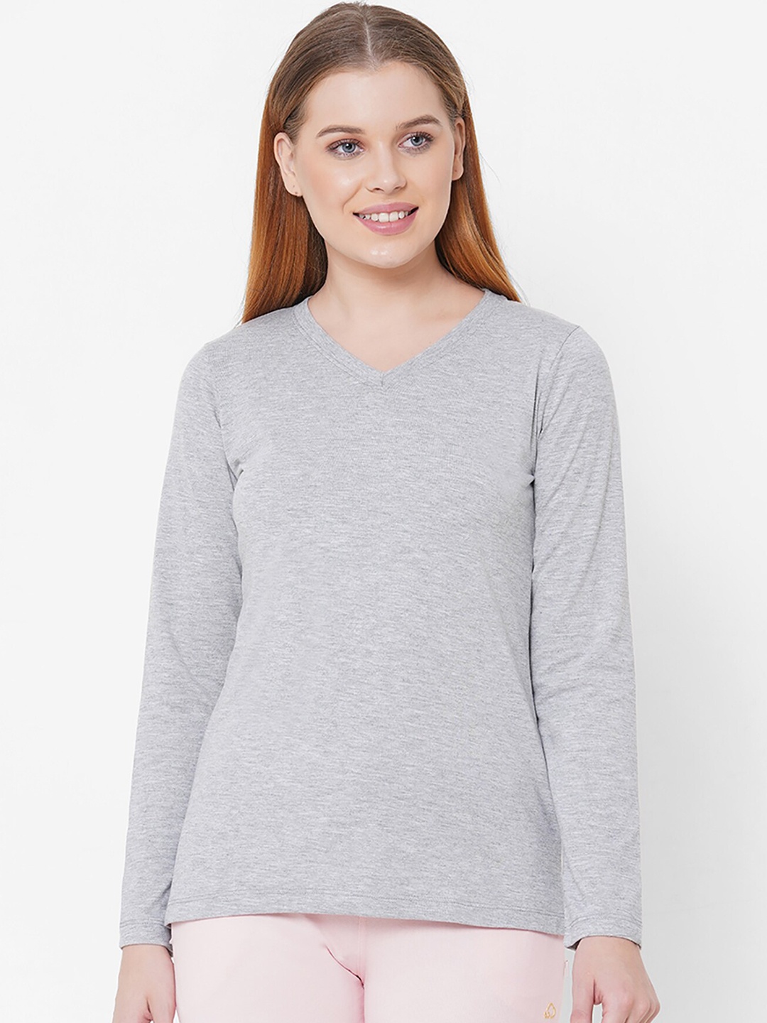 

Sweet Dreams Women Grey Melange Solid V-Neck T-shirt