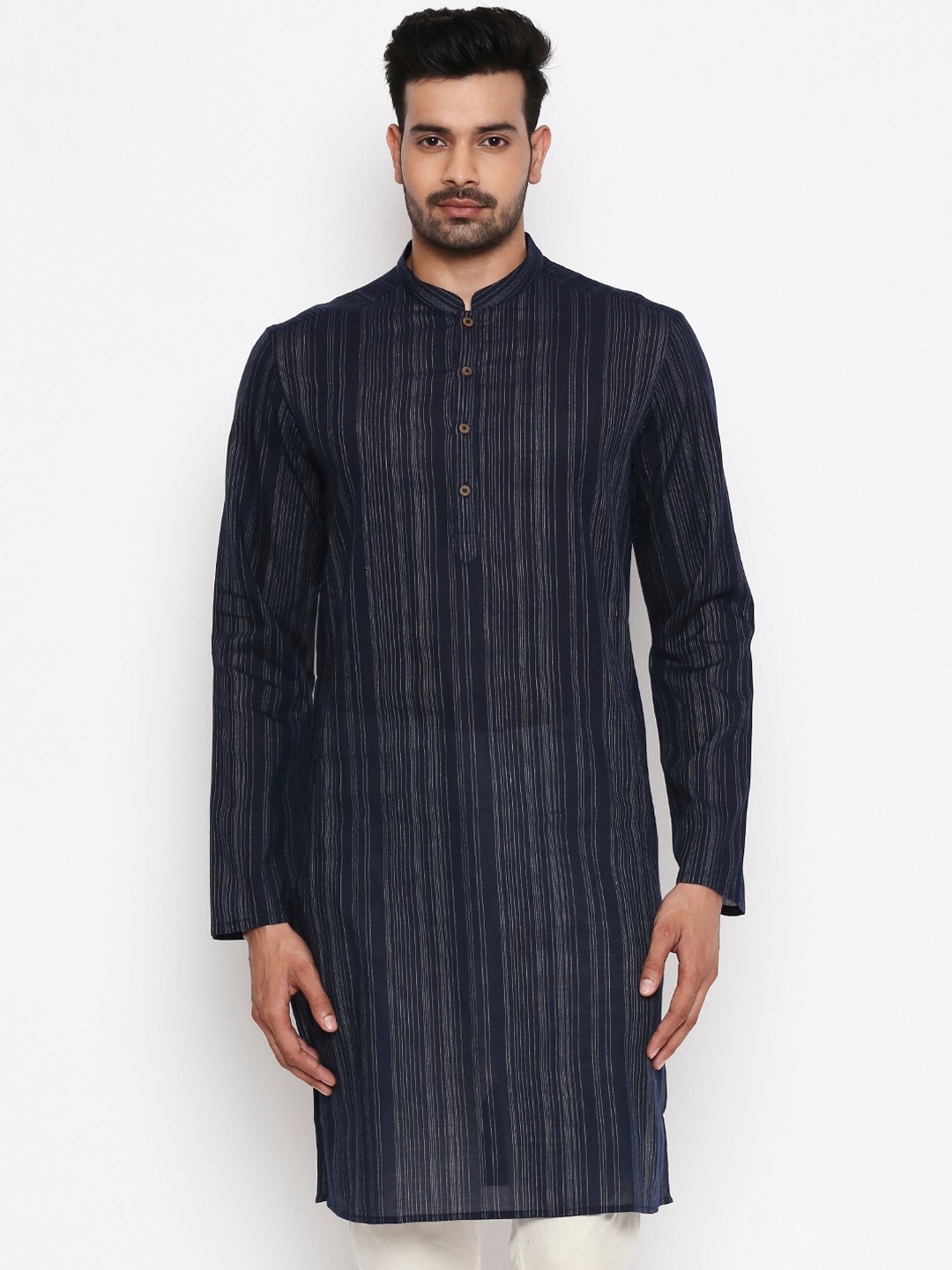 

indus route by Pantaloons Men Blue Striped Straight Kurta