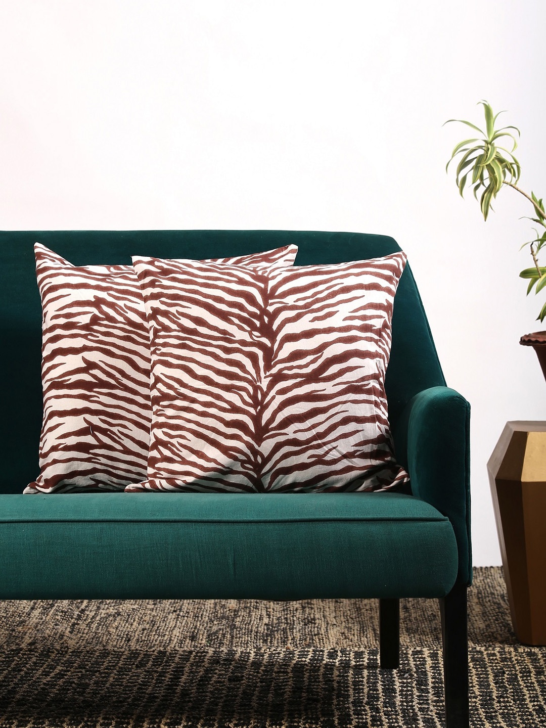 Contrast Living White & Coffee Brown Set of 2 Abstract Square Cushion Covers
