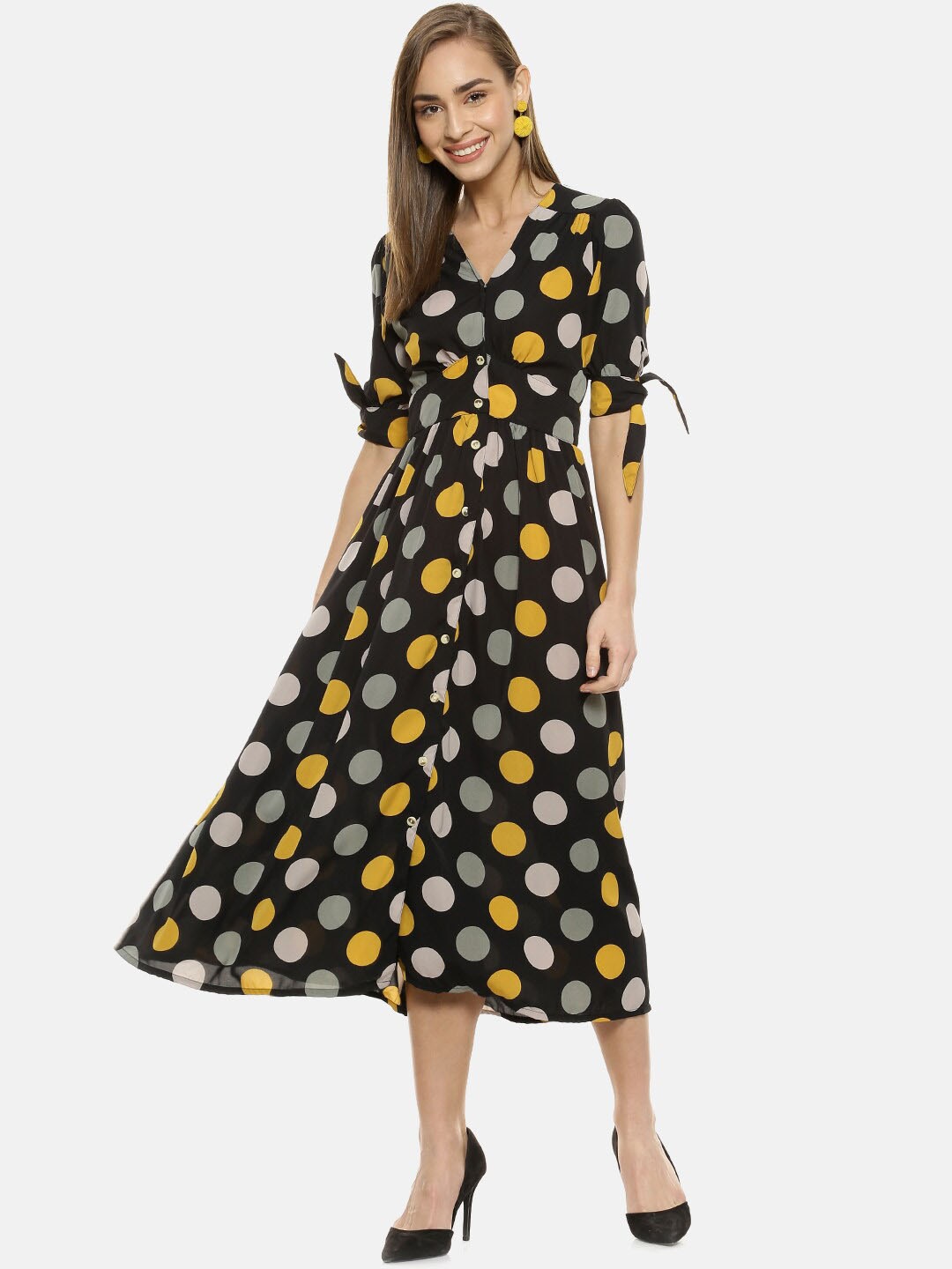 

Campus Sutra Women Black Printed Empire Dress