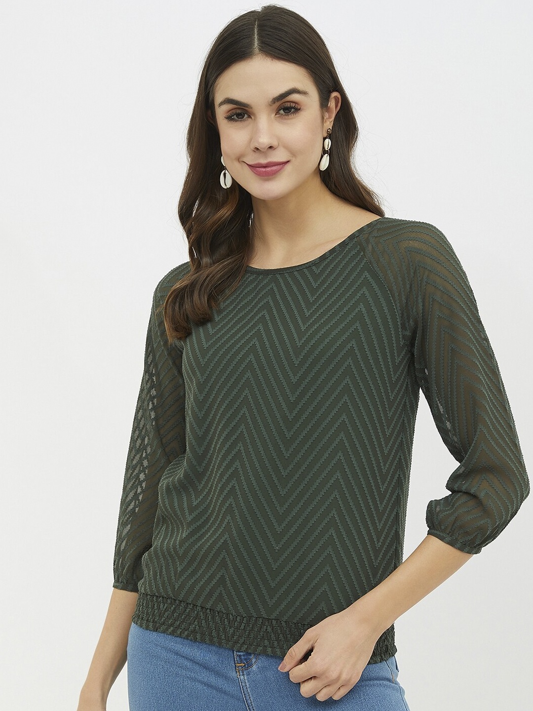 

Harpa Women Green Printed Blouson Top