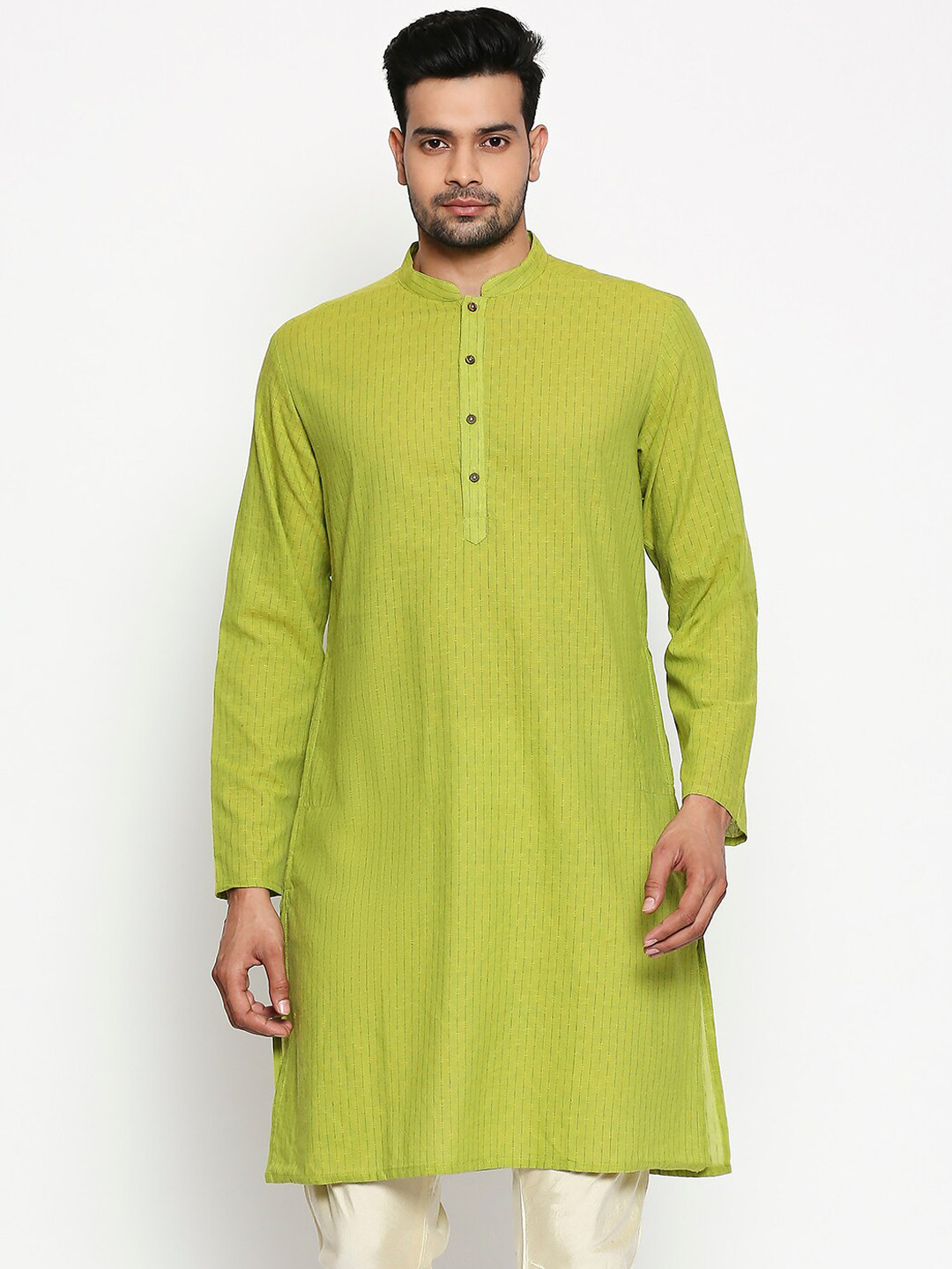 

indus route by Pantaloons Men Green Solid Straight Kurta