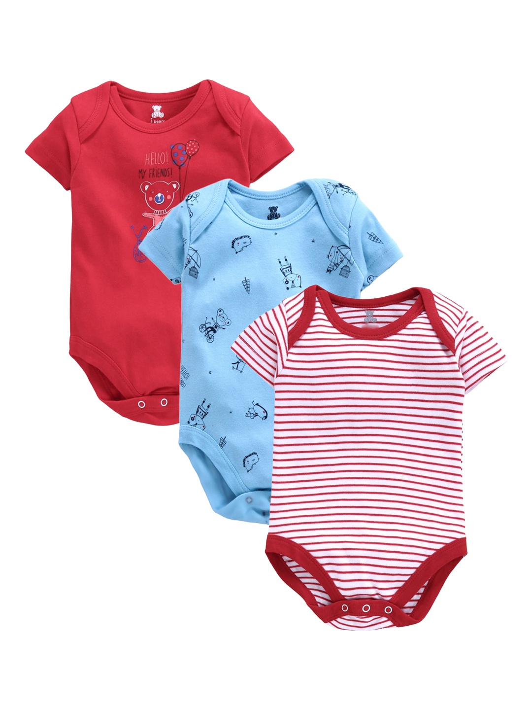 

i bears Infant-Kids Pack of 3 Printed Bodysuits, Red