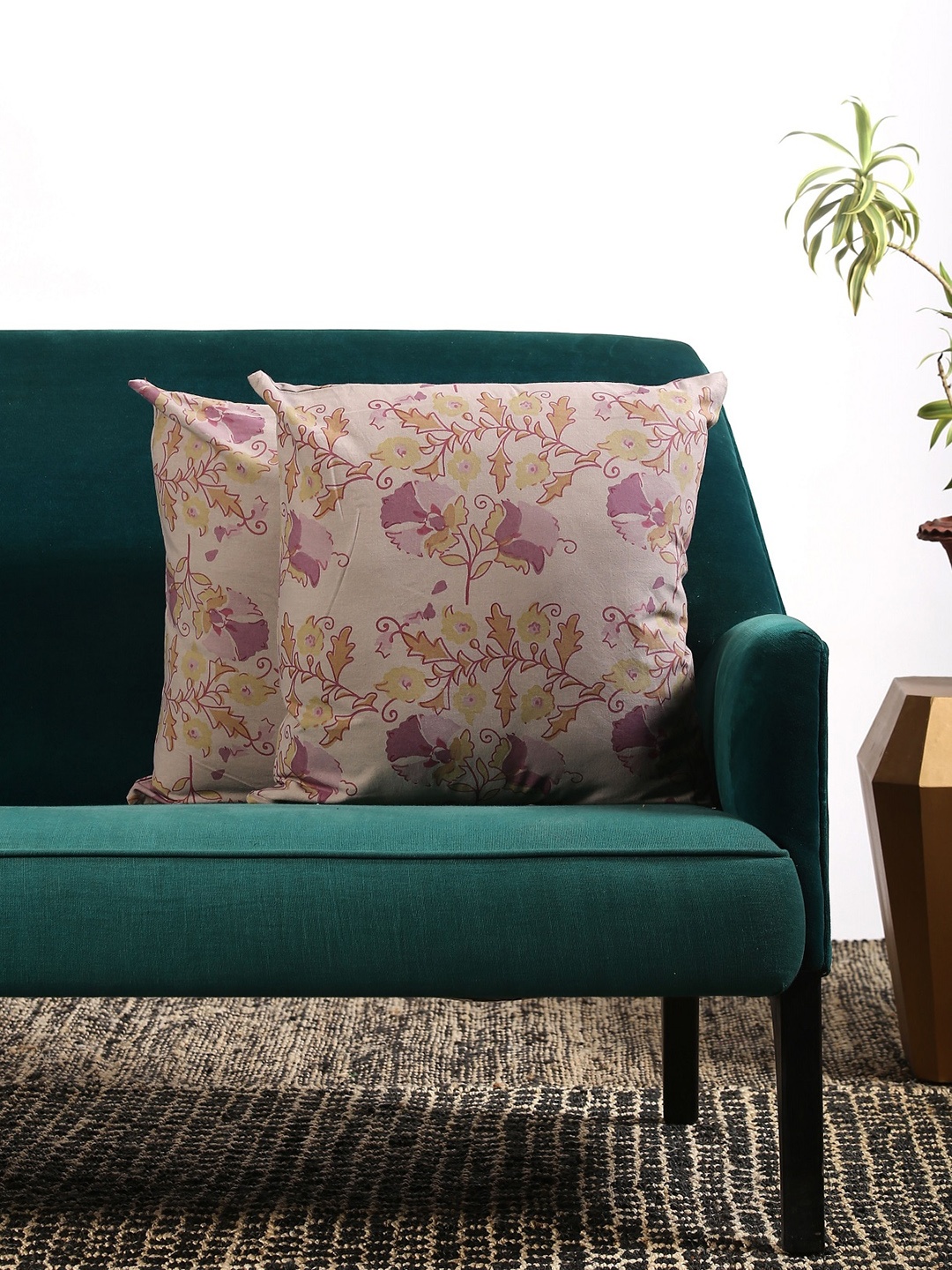 

Contrast Living Grey & Purple Set of 2 Floral Square Cushion Covers