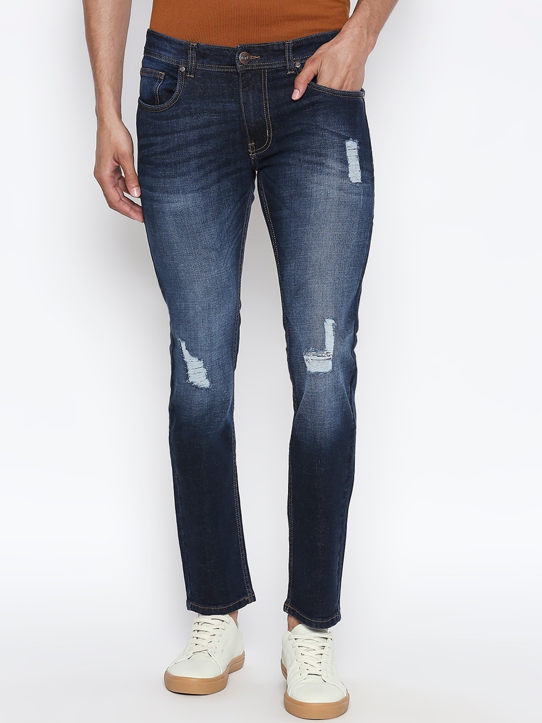 

People Men Blue Slim Fit Mid-Rise Mildly Distressed Stretchable Jeans