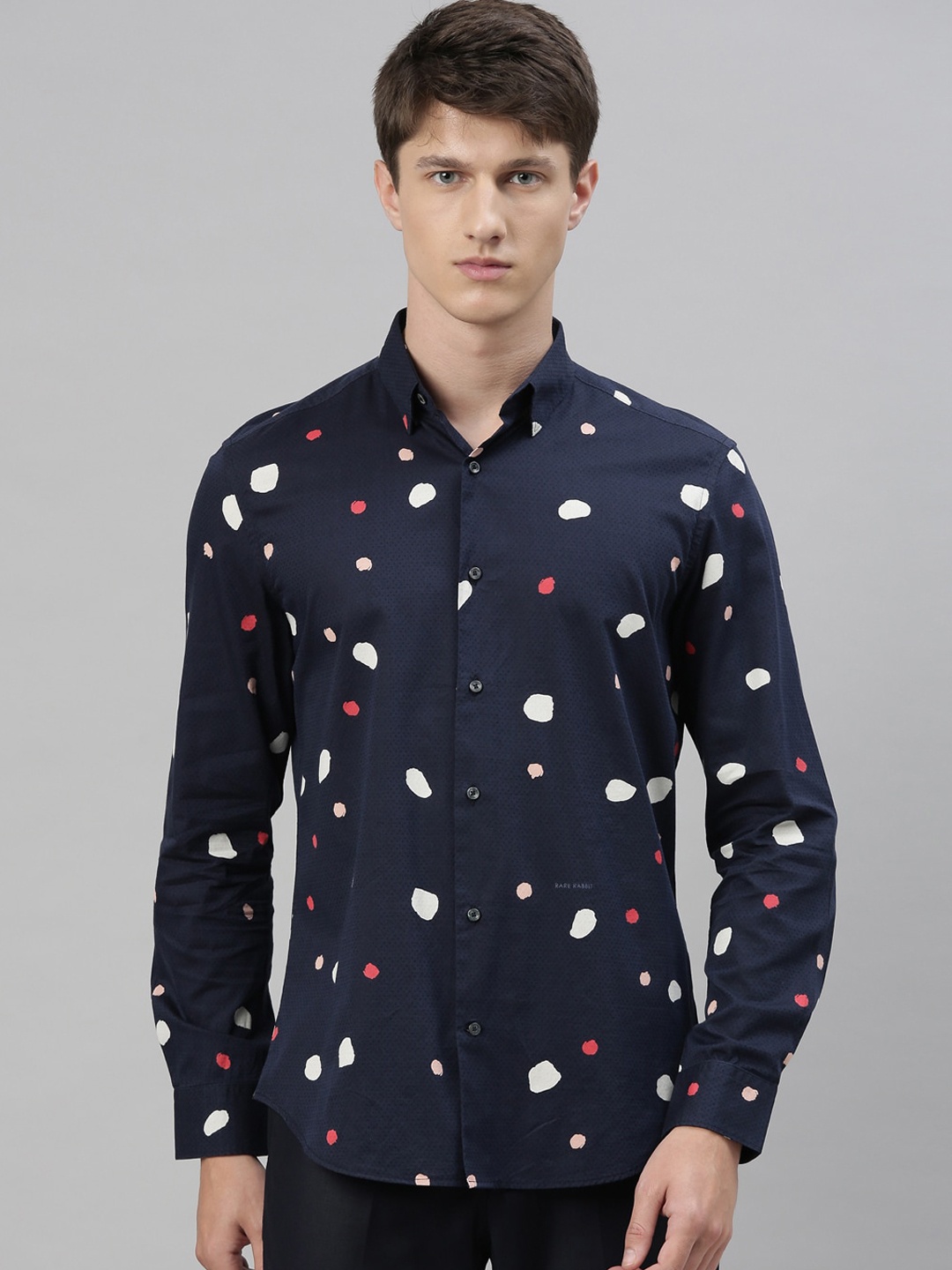 

RARE RABBIT Men Navy Blue Regular Fit Printed Casual Shirt