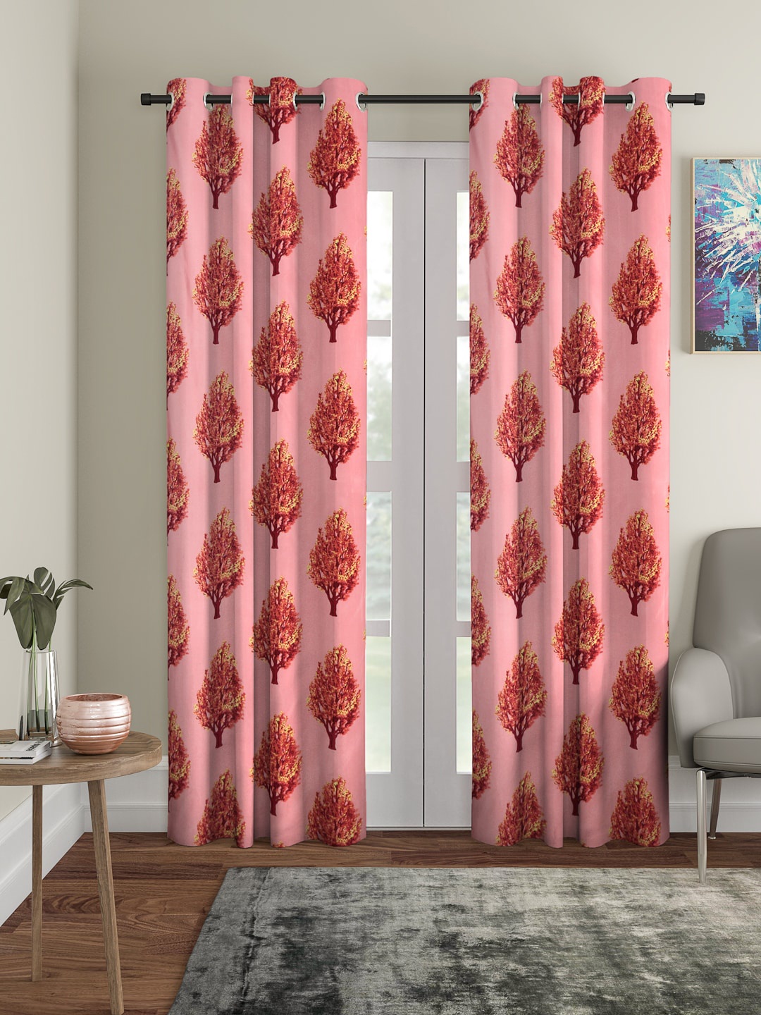 Cortina Pink & Red Set of 2 Curtains