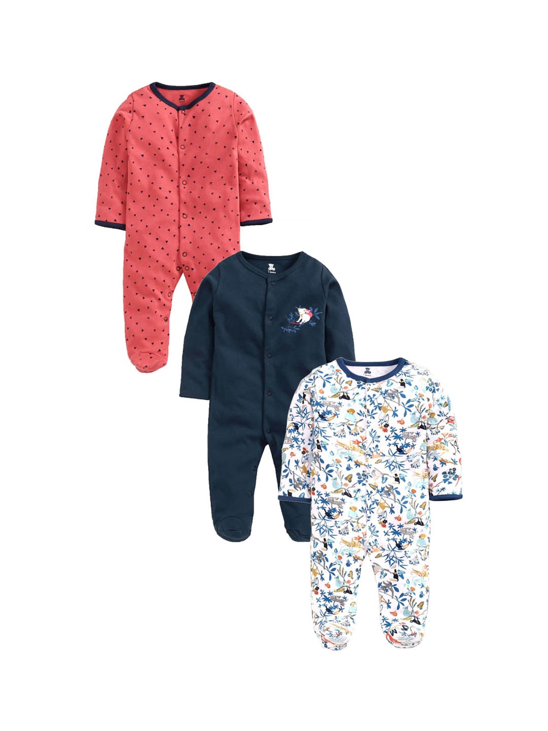 

i bears Infants Multicoloured Pack of 3 Printed Pure Cotton Sleepsuits, Multi