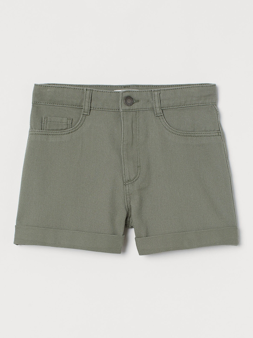 

H&M Girls Green Solid Cotton Twill Shorts