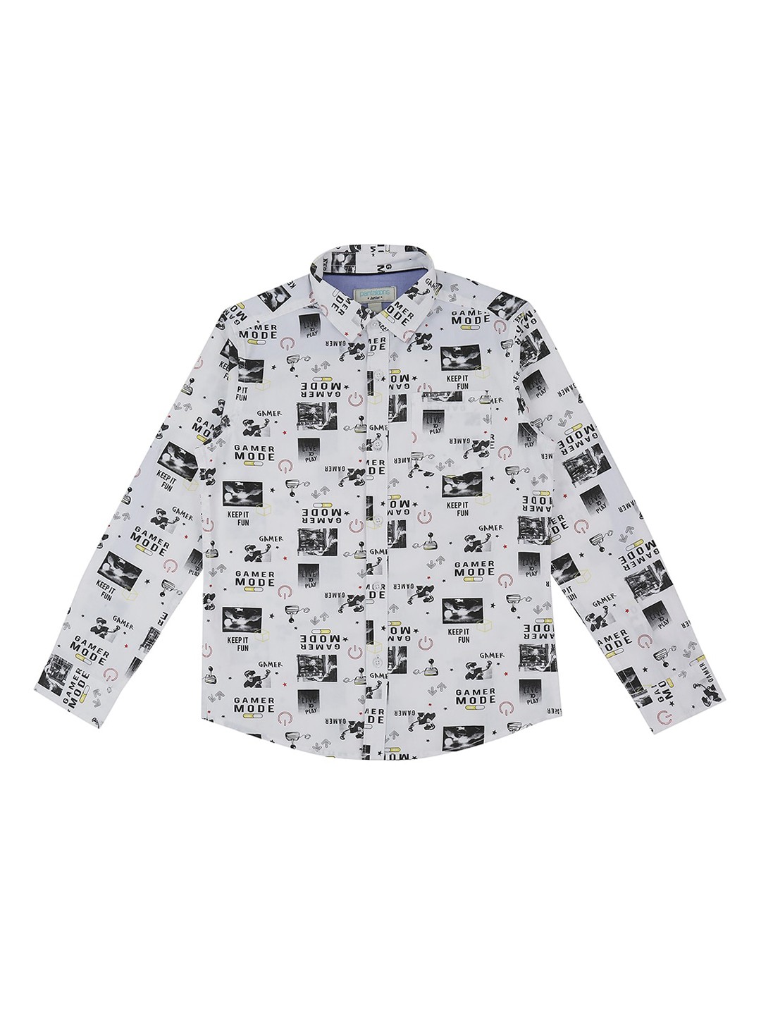 

Pantaloons Junior Boys White Regular Fit Printed Casual Shirt