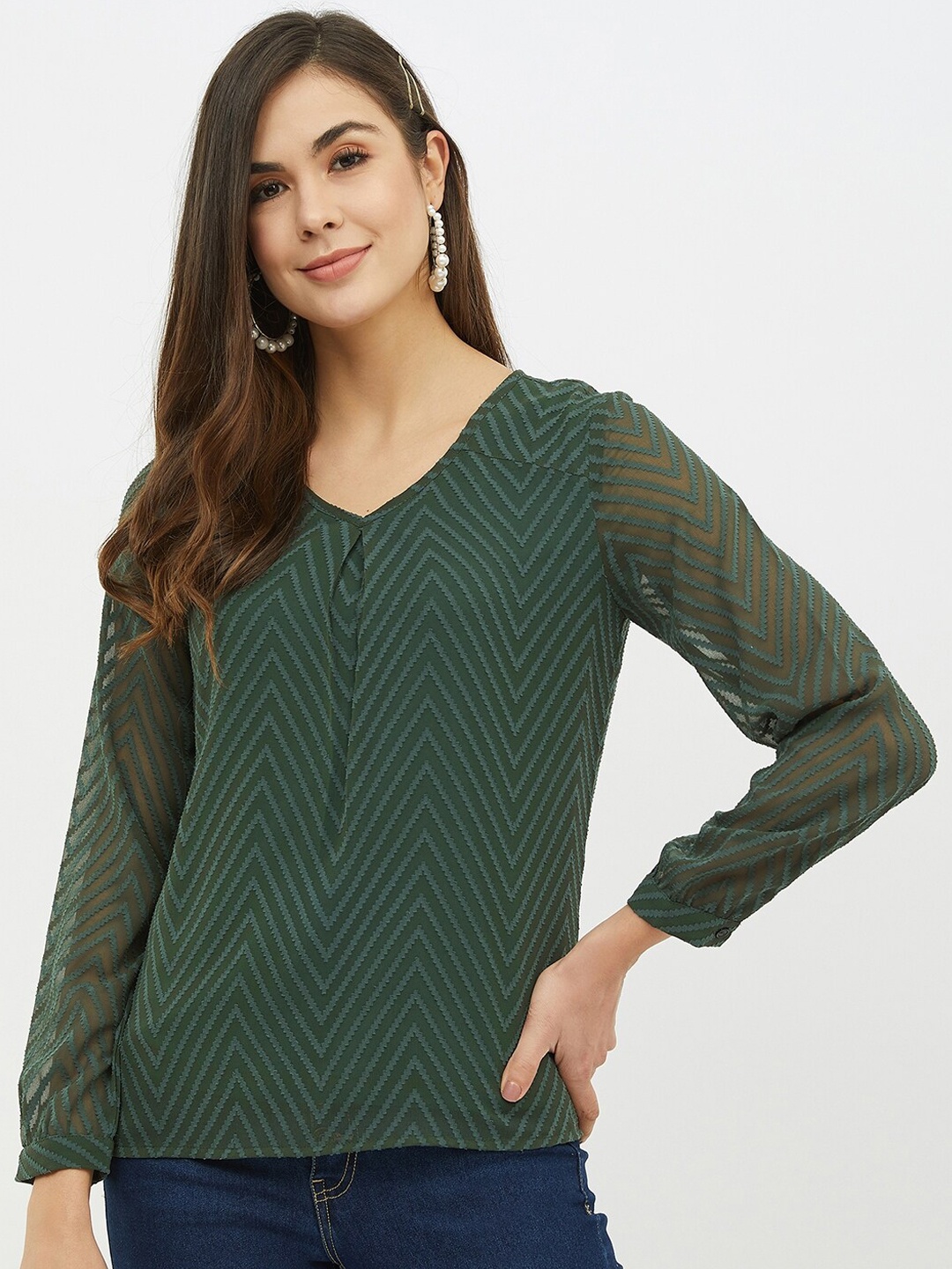 

Harpa Women Green Self Design Top