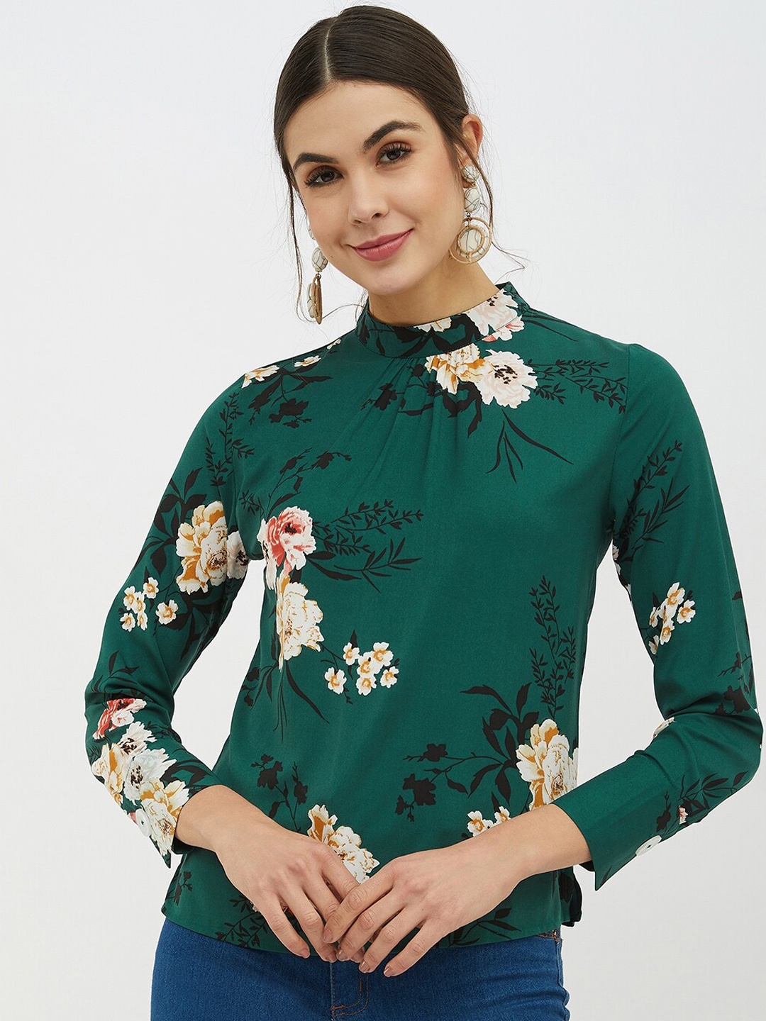 

Harpa Women Green Printed Blouson Top