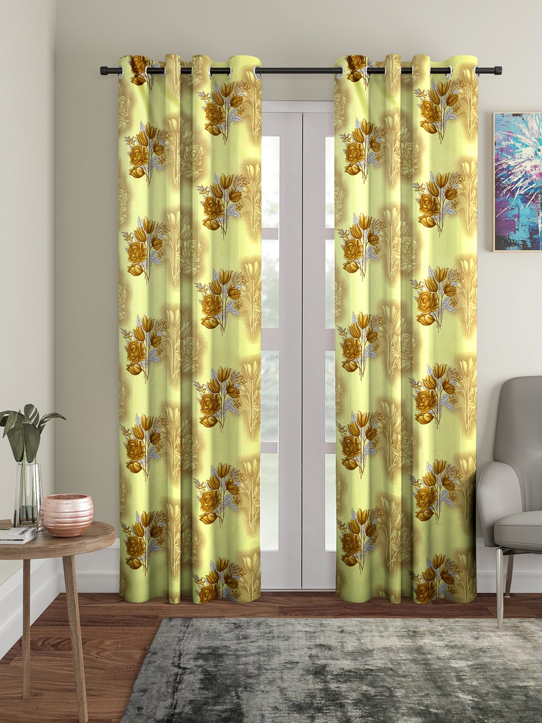 

Cortina Yellow & Brown Set of 2 Curtain Curtains