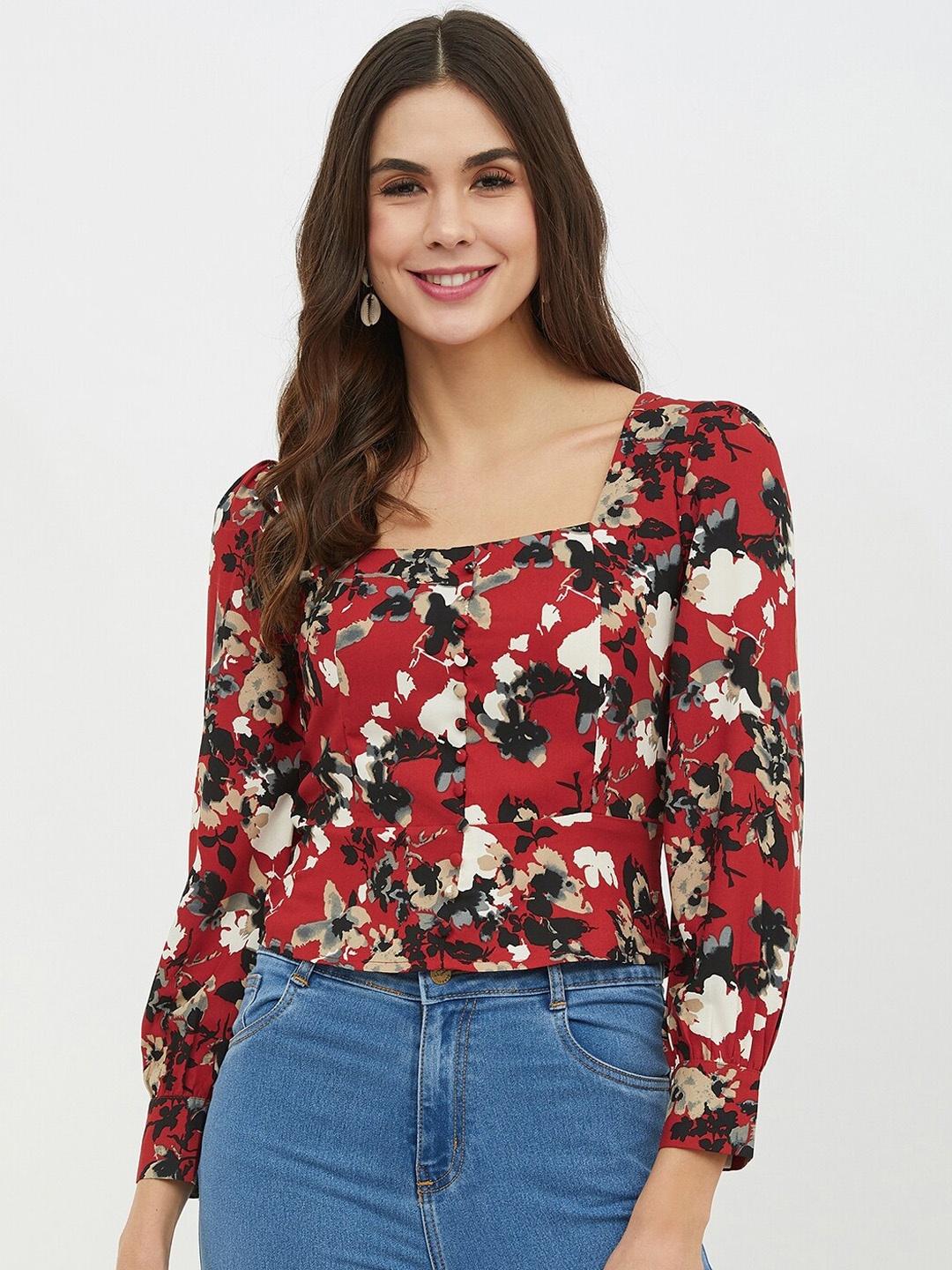 Harpa Women Red Floral Printed Top