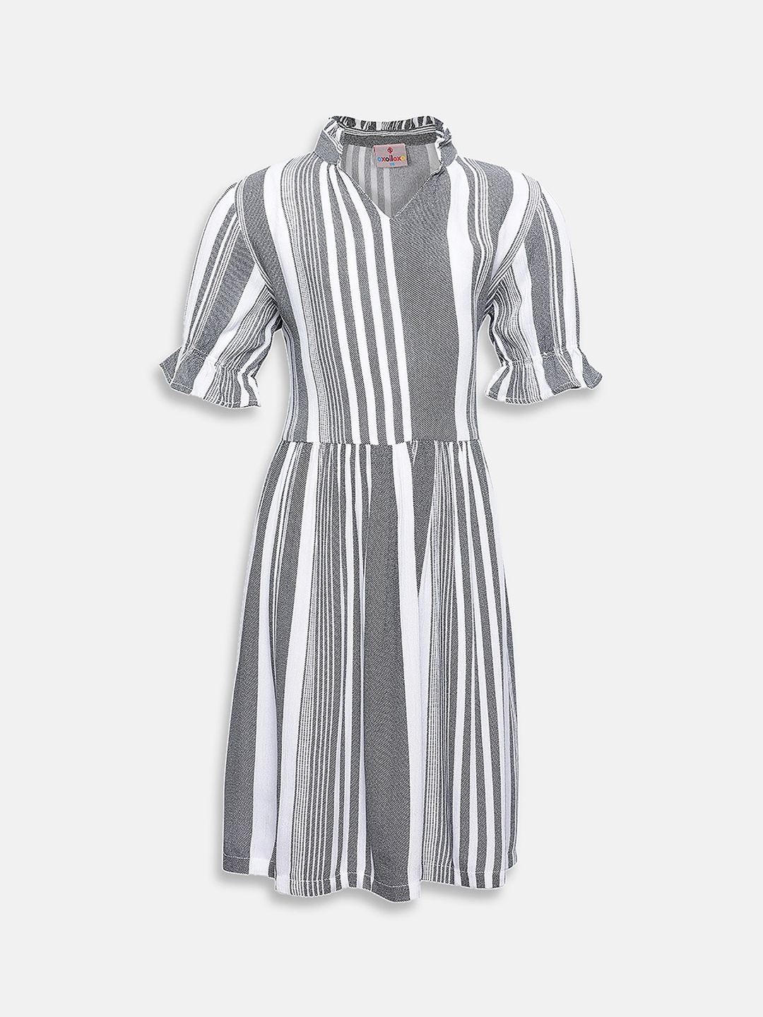 

Oxolloxo Girls Grey & White Striped Fit and Flare Dress