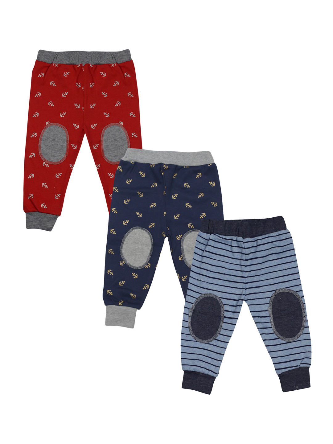 

TINY HUG Infant Pack Of 3 Printed Joggers, Blue