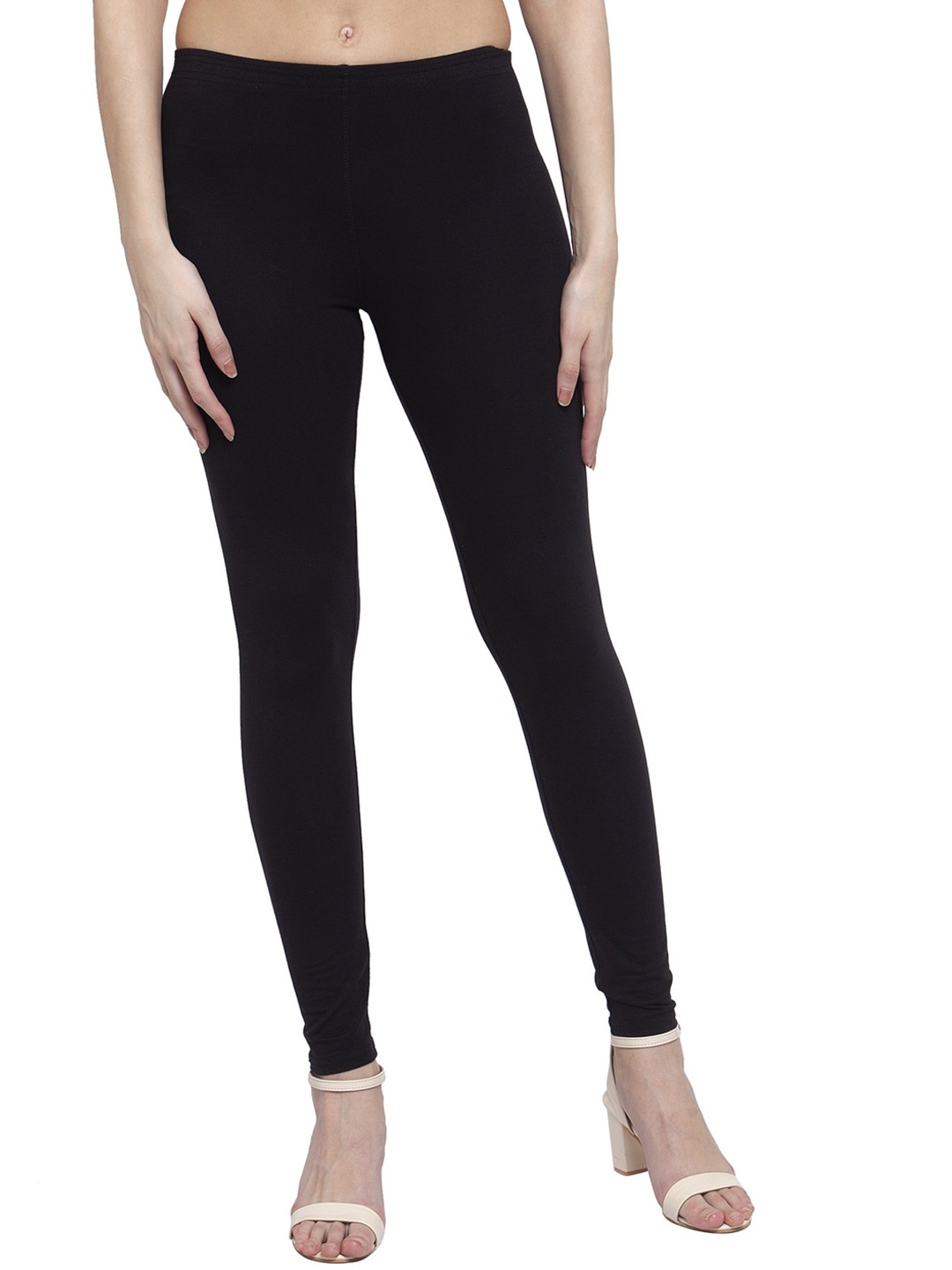 Purple State Women Black Solid Churidar -Length Leggings
