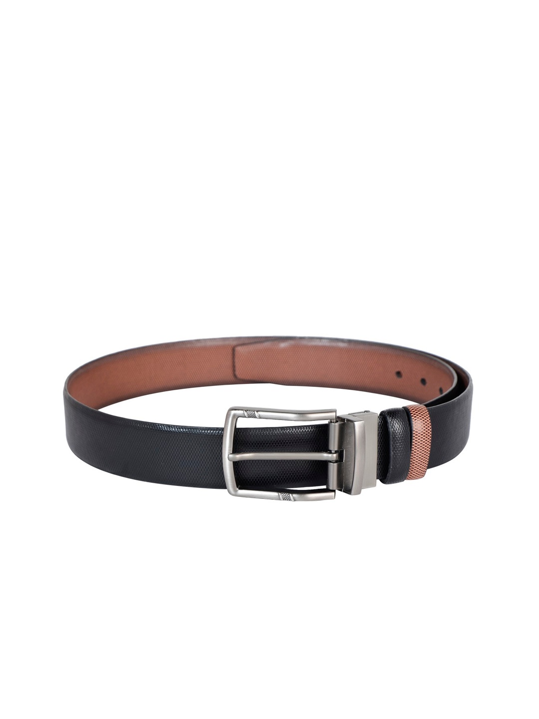 

ZEVORA Men Black & Brown Textured Reversible Belt