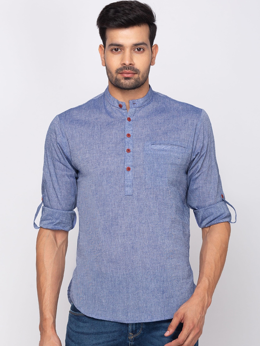 

SALWAR STUDIO Men Blue Woven Design Straight Kurta