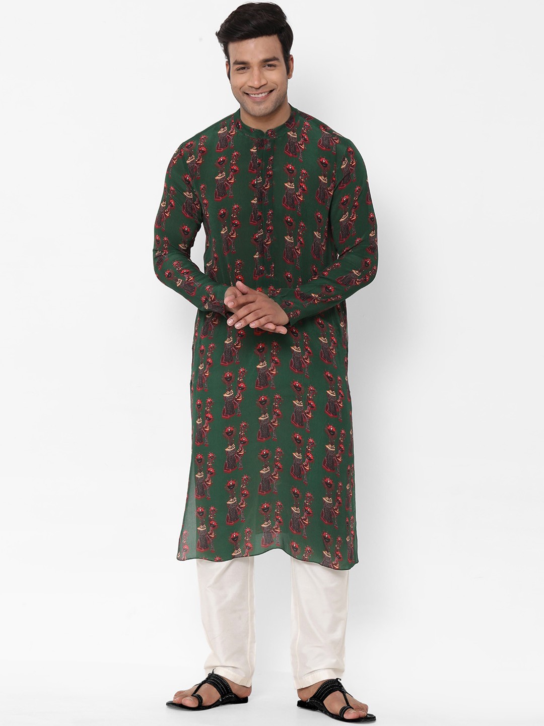 

Masaba Men Green Printed Straight Kurta