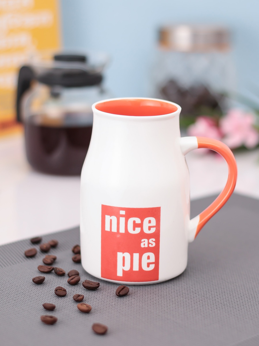 

JCPL Fine Ceramic 2 Pieces White & Coral Pink Printed Mugs 350 Ml