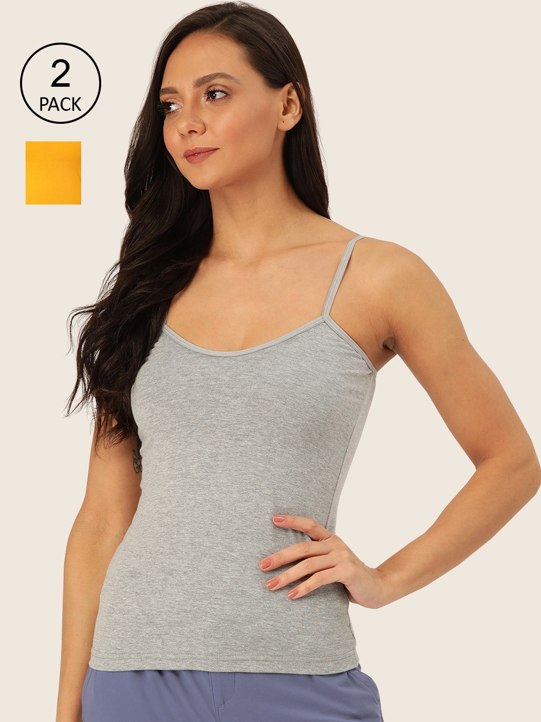 

Lady Lyka Women Pack Of 2 Solid Camisoles, Grey melange