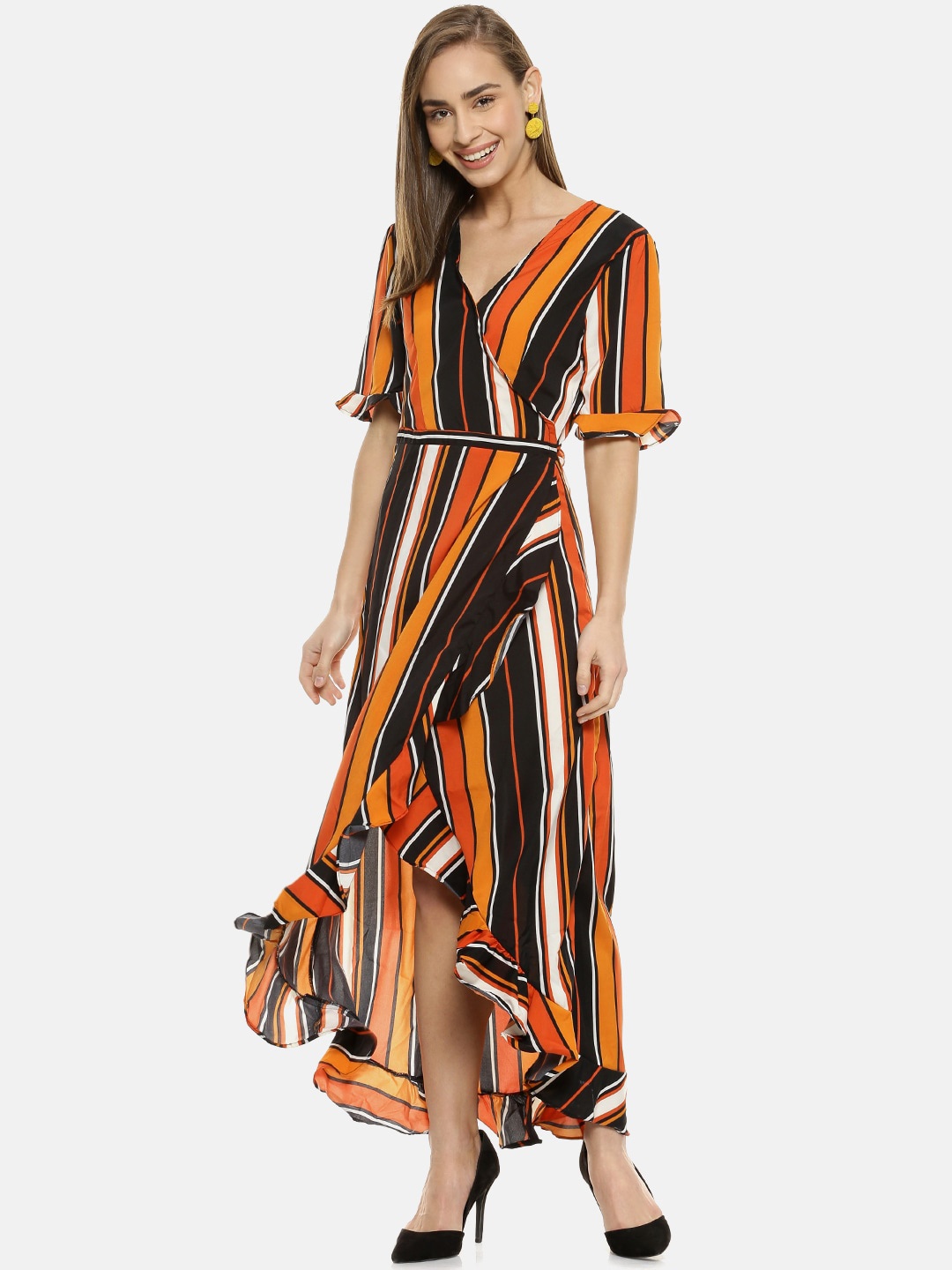 

Campus Sutra Women Multicoloured Striped Wrap Dress, Multi
