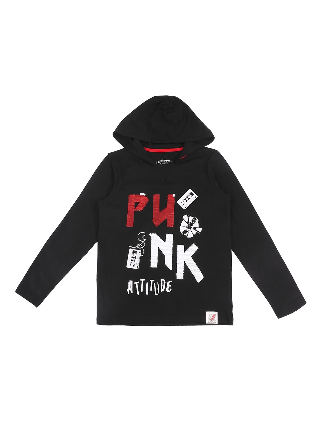 

Pantaloons Junior Boys Black Printed Hood T-shirt
