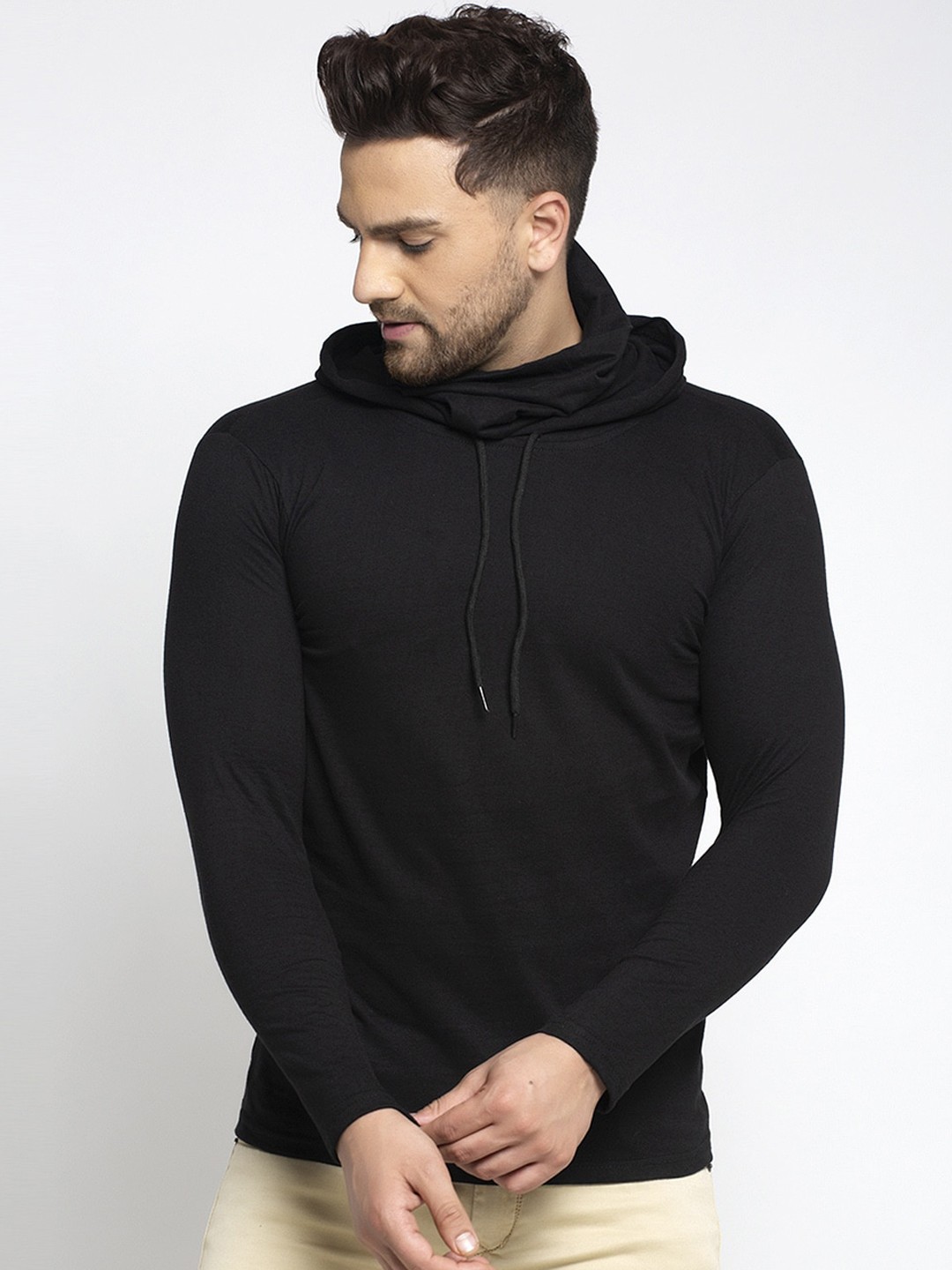 

KATSO Men Black Solid Cowl Neck T-shirt