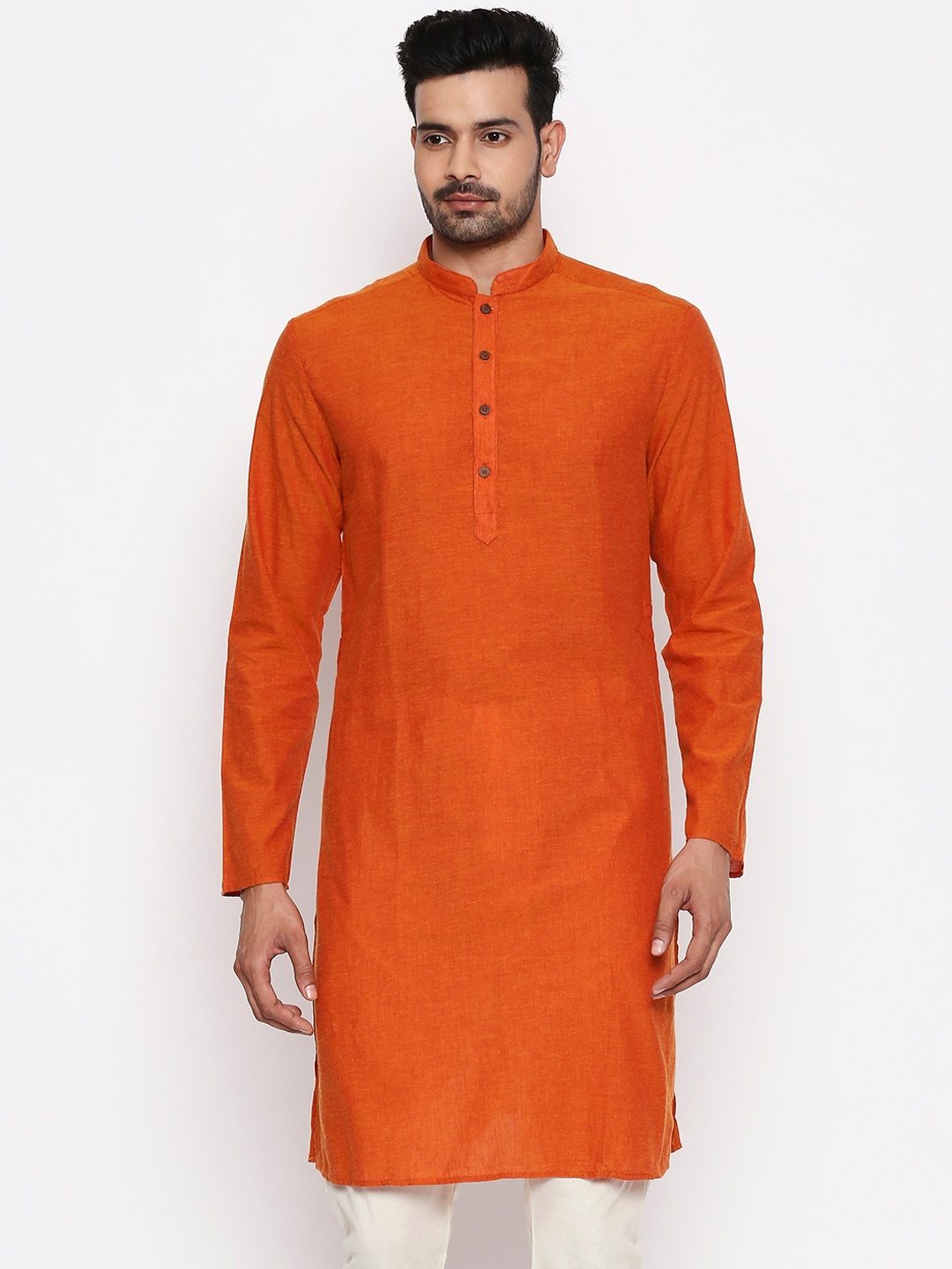 

indus route by Pantaloons Men Rust Orange Solid Straight Kurta
