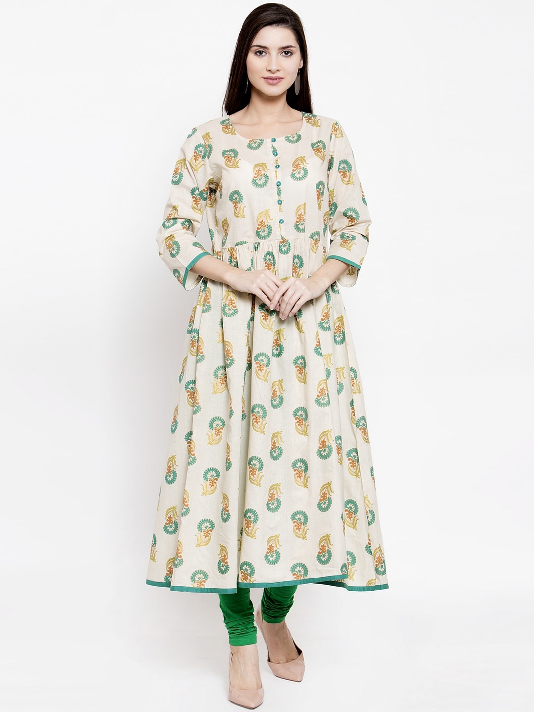

The Kurta Express Women Green Floral Printed Anarkali Kurta