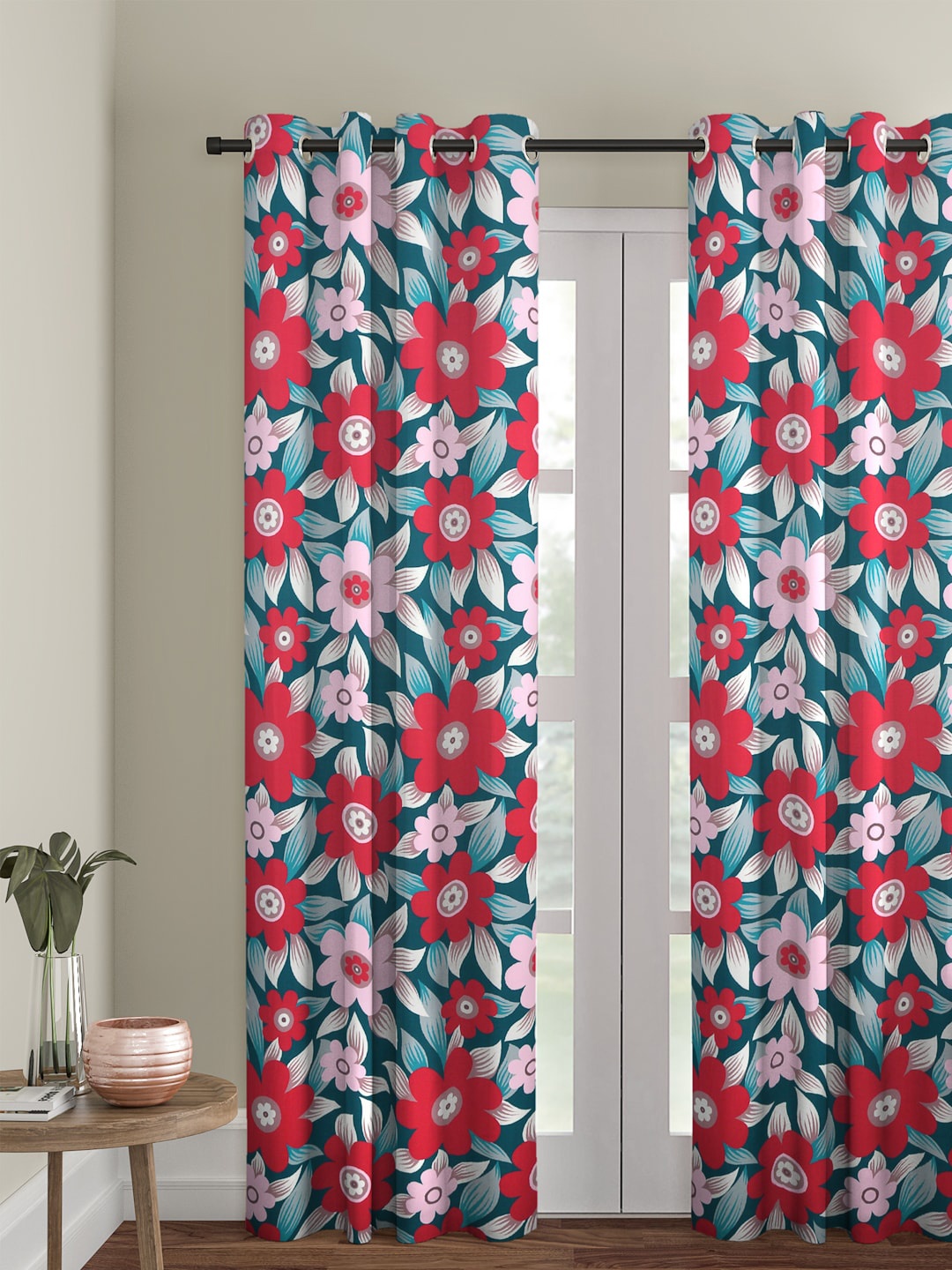 

Cortina Teal Green & Red Single Digital Printed Door Curtain