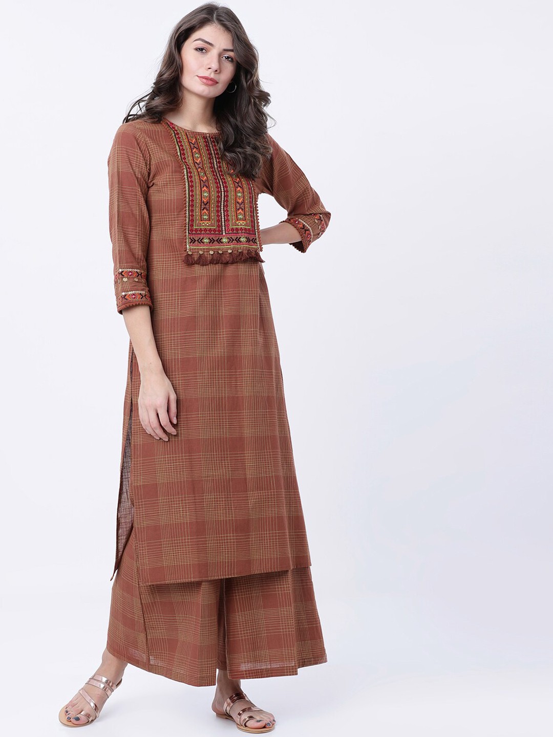 

Vishudh Women Brown & Red Printed Kurta with Palazzos