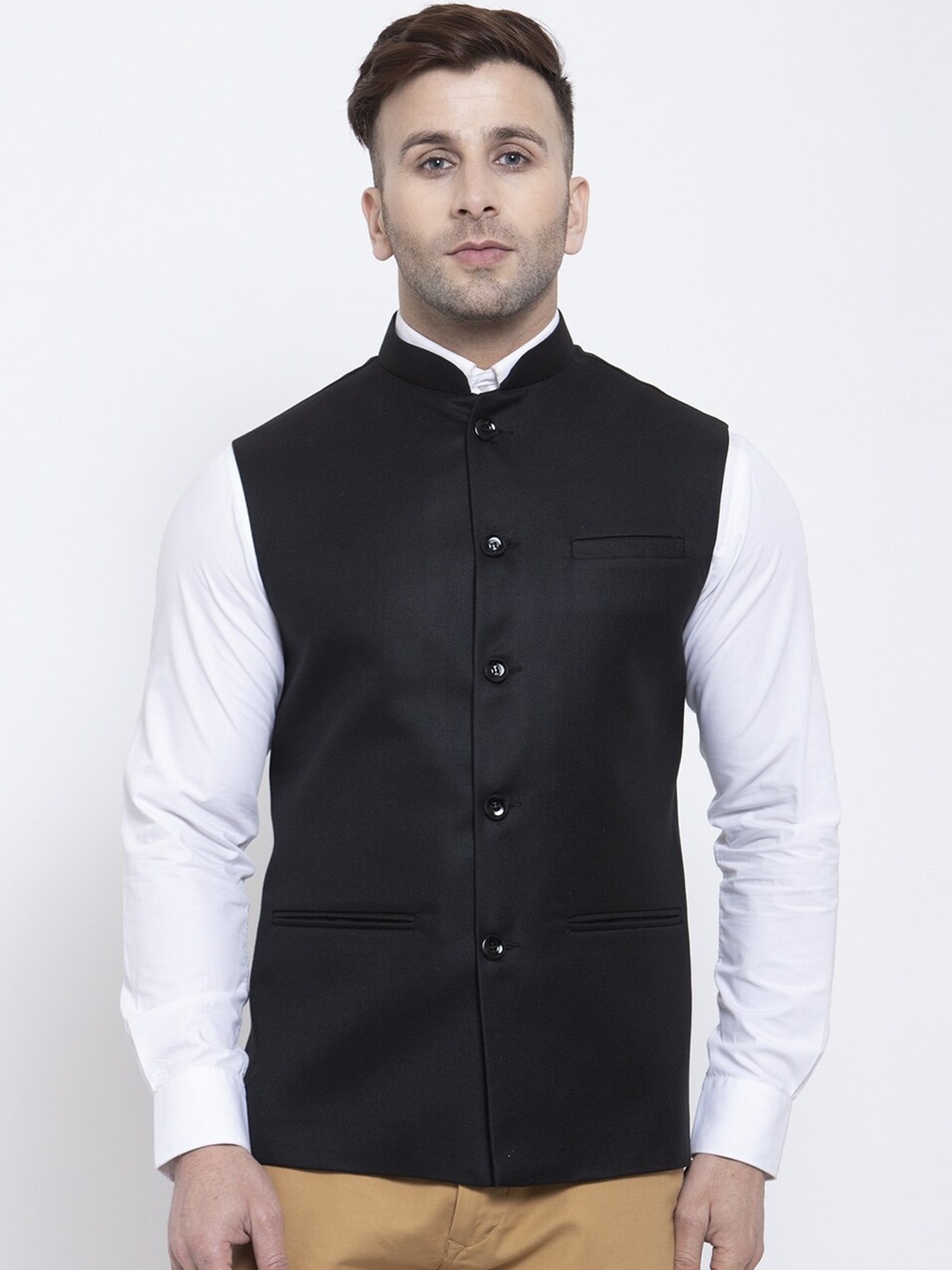 

Badoliya & Sons Men Black Solid Nehru Jacket