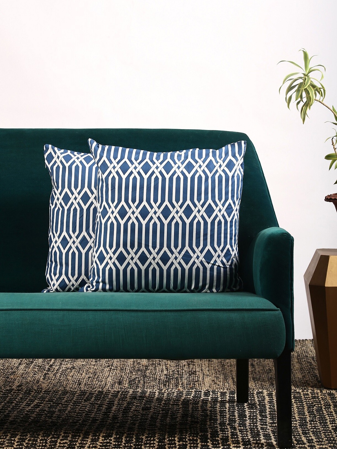 Contrast Living Blue & White Set of 2 Geometric Square Cushion Covers