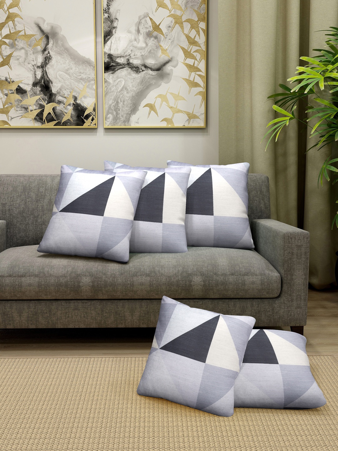 

Cortina Grey & Black Set of 5 Geometric Square Cushion Covers