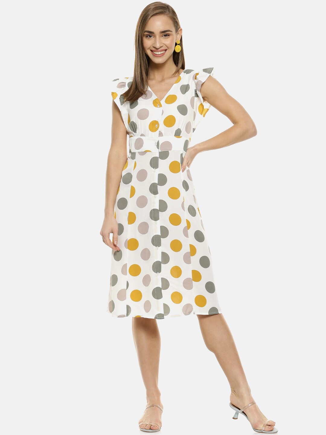 

Campus Sutra Women Multicoloured Polka Dots Printed A-Line Dress, Multi
