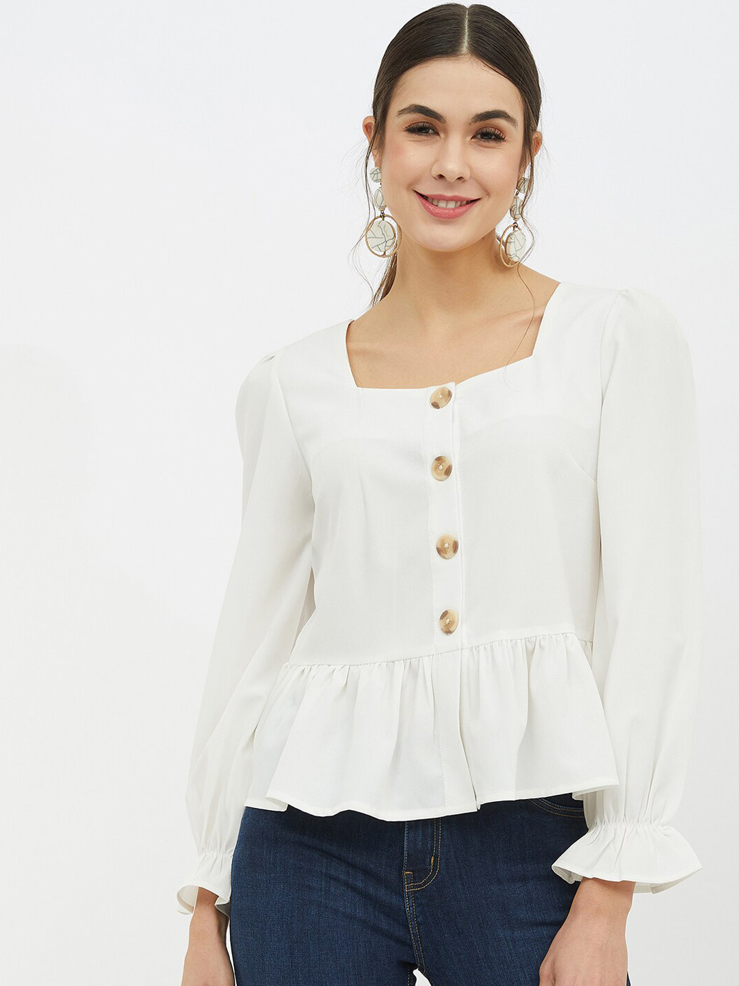 

Harpa Women White Solid Top
