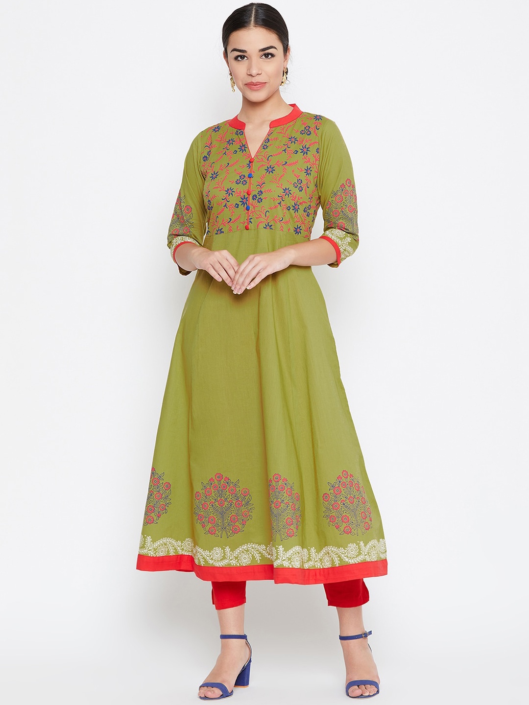

WineRed Women Green Floral Print Anarkali Kurta