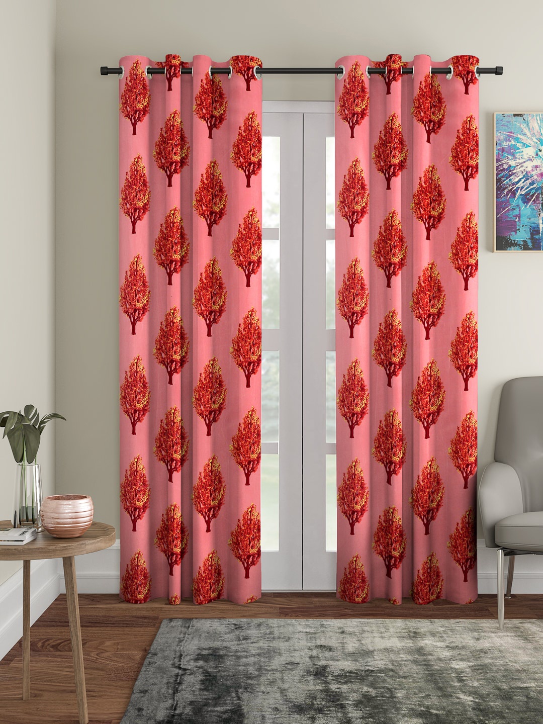 

Cortina Set of 2 Floral Printed Long Door Curtain, Pink